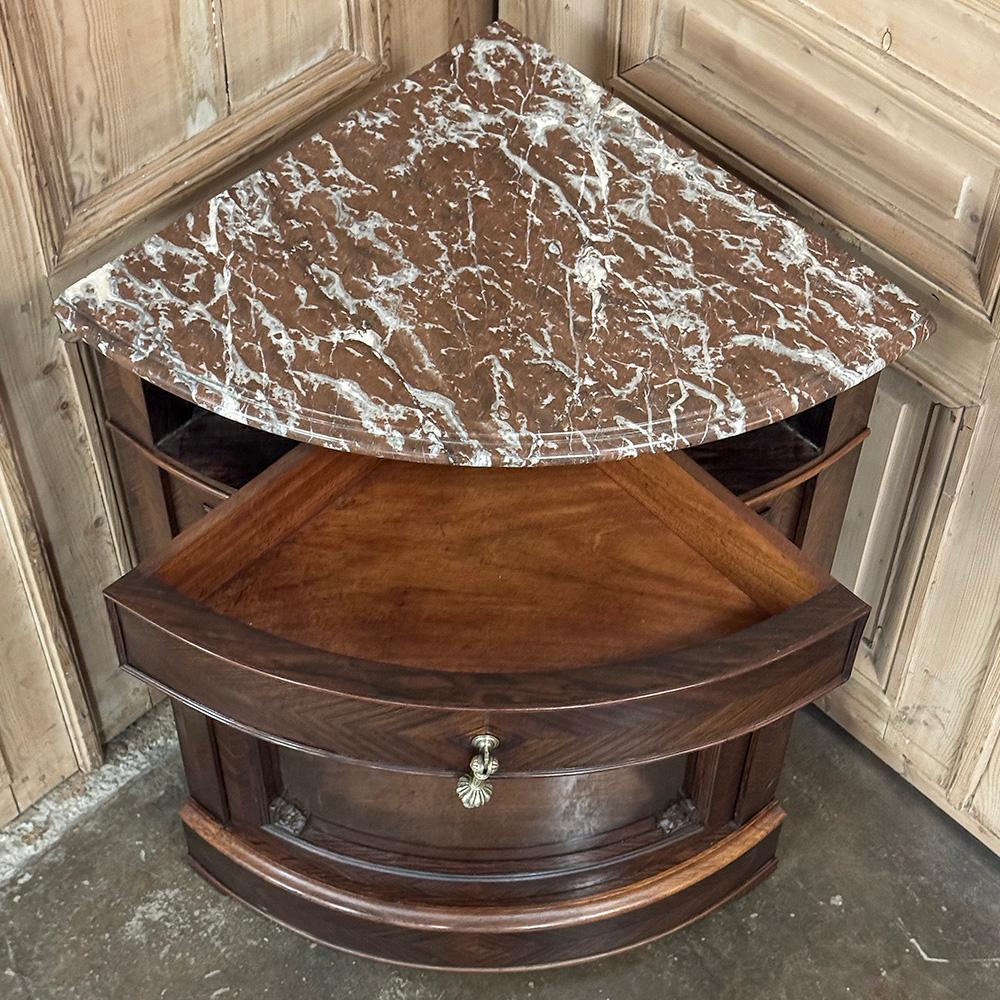 19th Century French Louis XVI Rosewood Marble Top Corner Vitrine ~ Cabinet For Sale 10