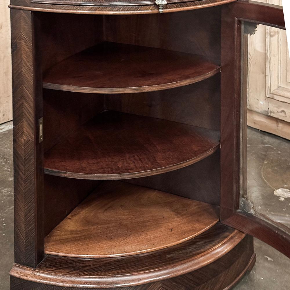 19th Century French Louis XVI Rosewood Marble Top Corner Vitrine ~ Cabinet For Sale 12