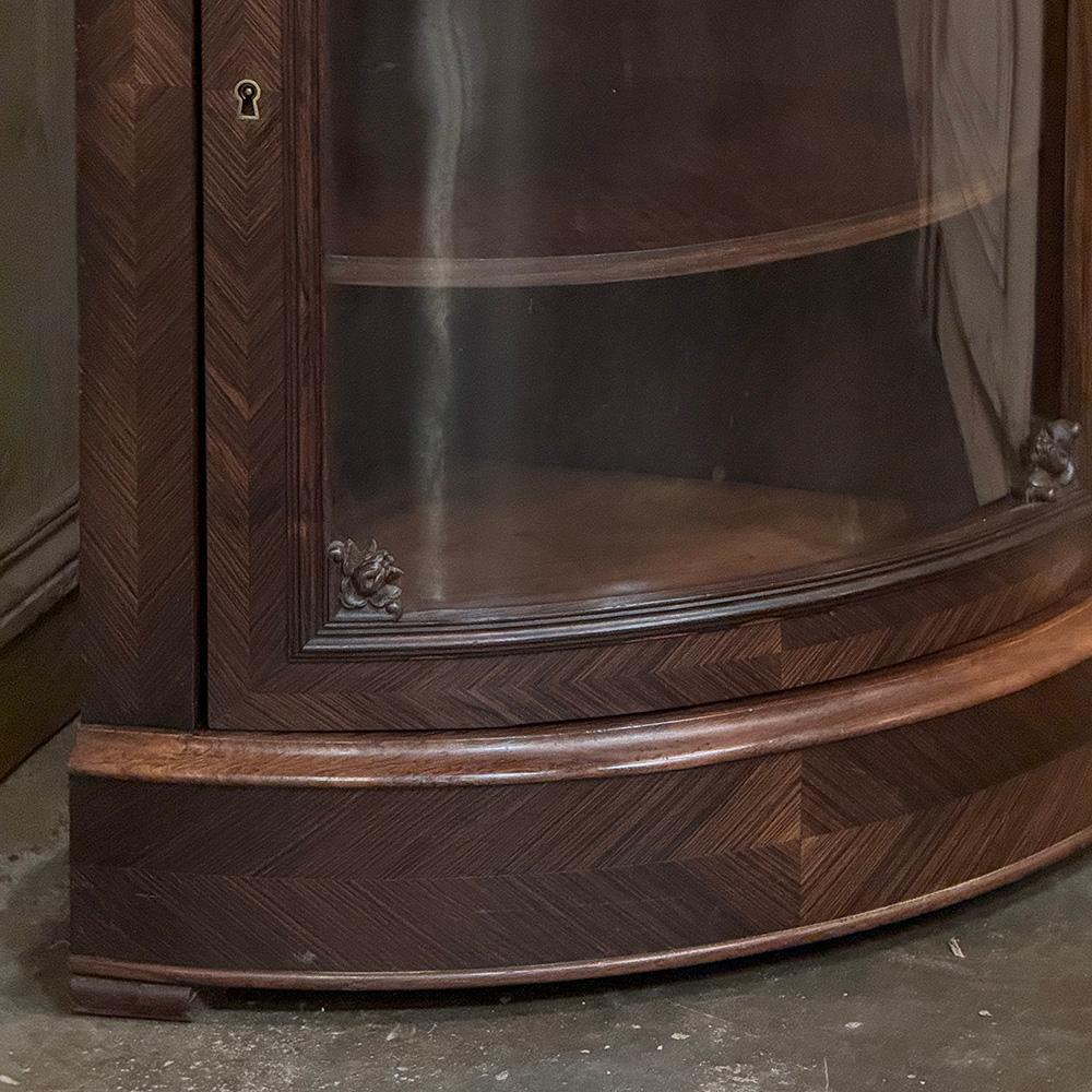 19th Century French Louis XVI Rosewood Marble Top Corner Vitrine ~ Cabinet For Sale 1