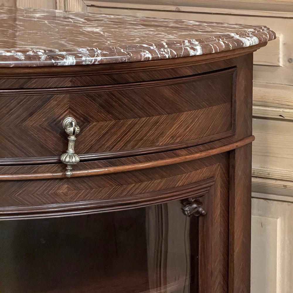 19th Century French Louis XVI Rosewood Marble Top Corner Vitrine ~ Cabinet For Sale 2