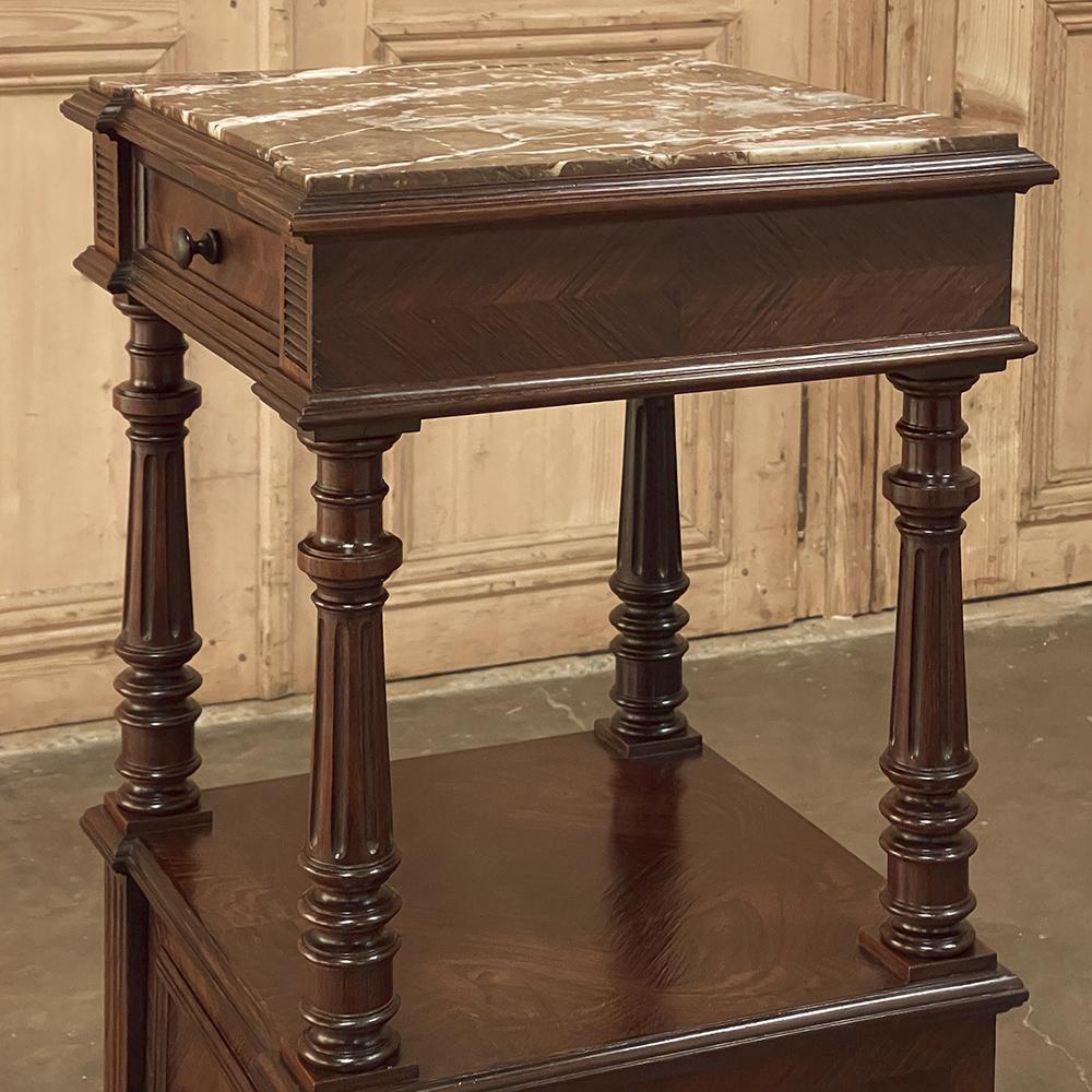 19th Century, French, Louis XVI Rosewood Marble Top Nightstand For Sale 9