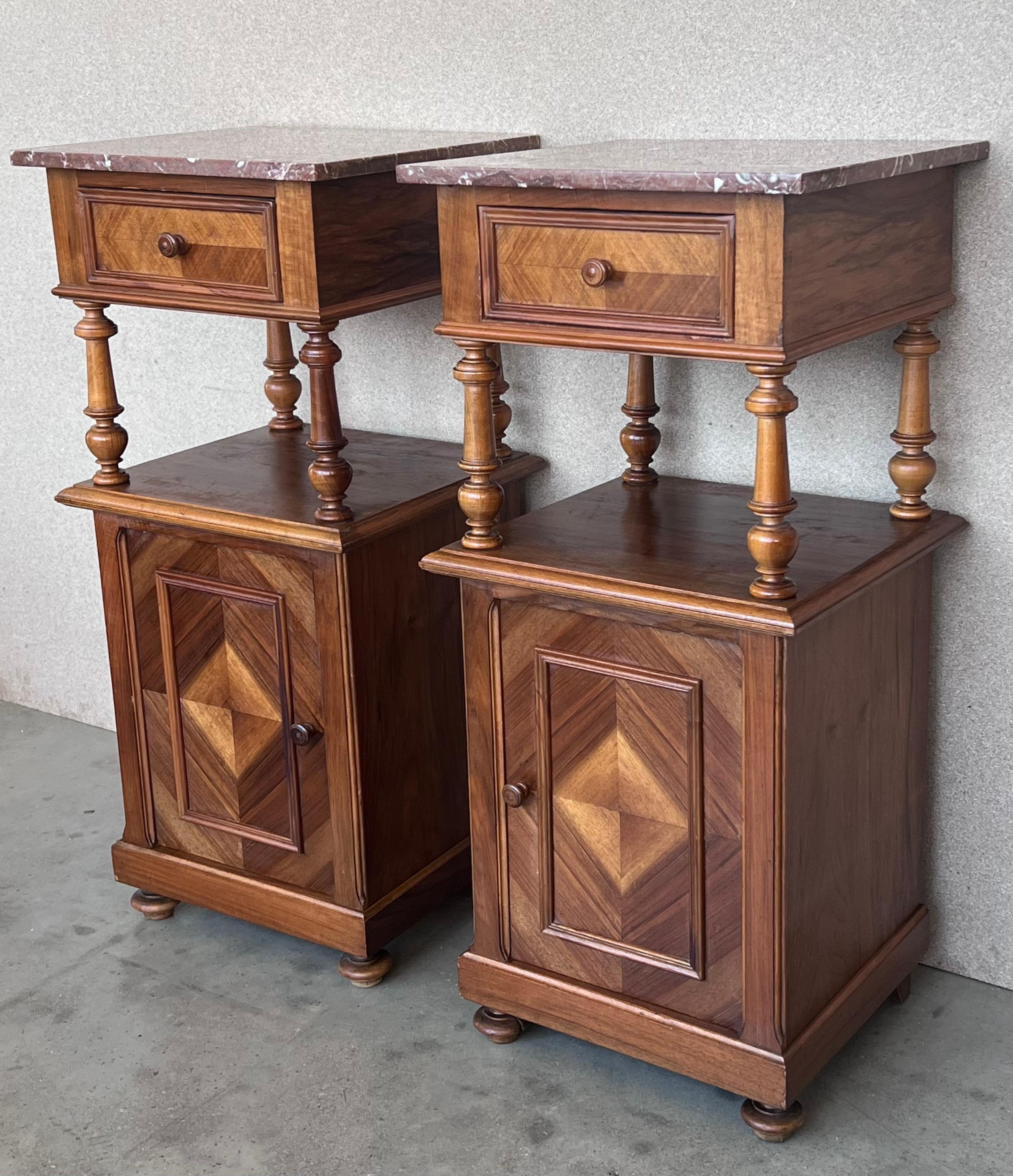 19th Century, French, Louis XVI Rosewood Marble Top Nightstand In Good Condition For Sale In Miami, FL