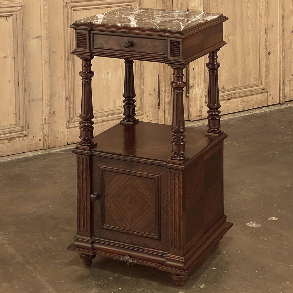 Hand-Crafted 19th Century, French, Louis XVI Rosewood Marble Top Nightstand For Sale