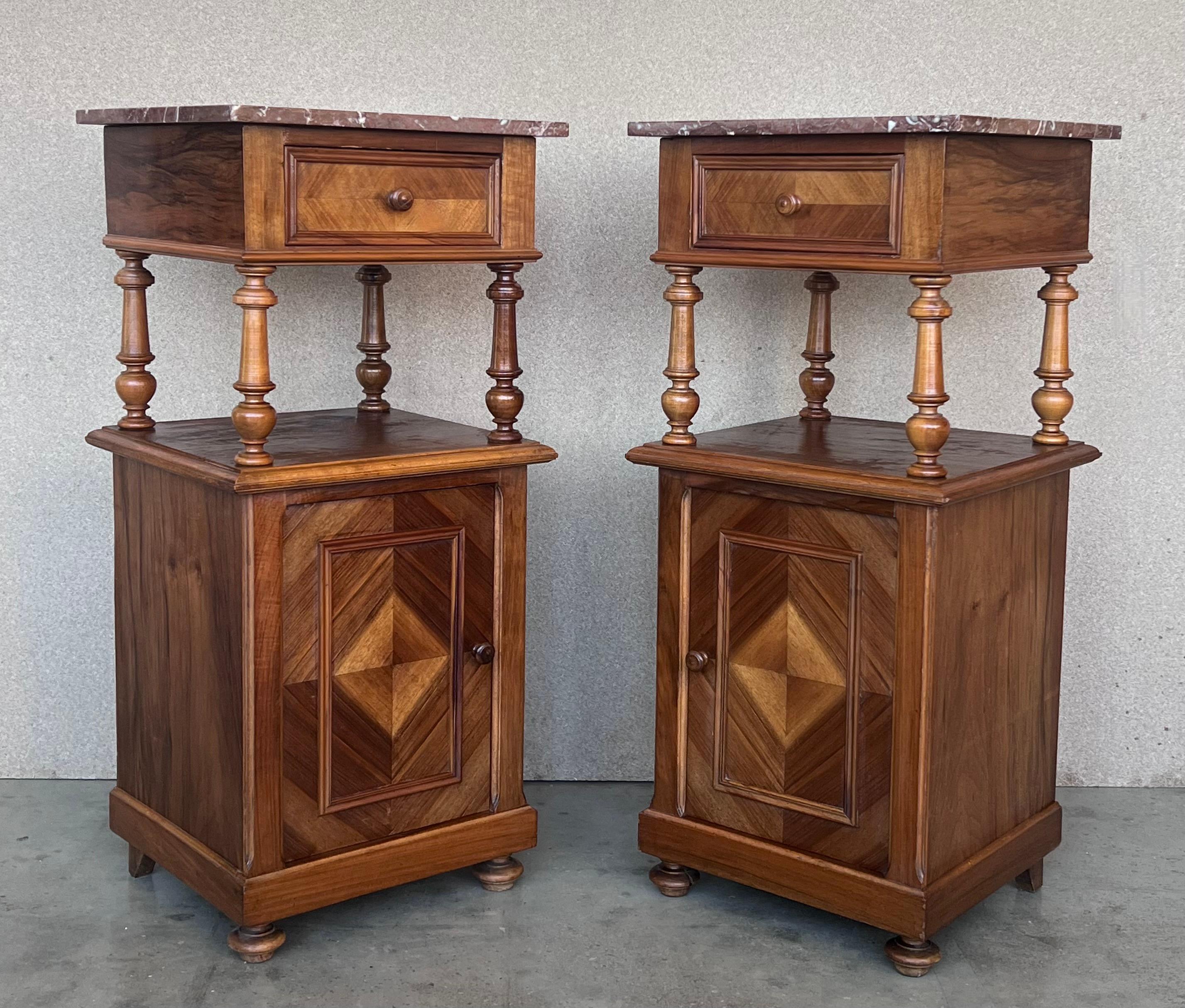 19th Century, French, Louis XVI Rosewood Marble Top Nightstand For Sale 2
