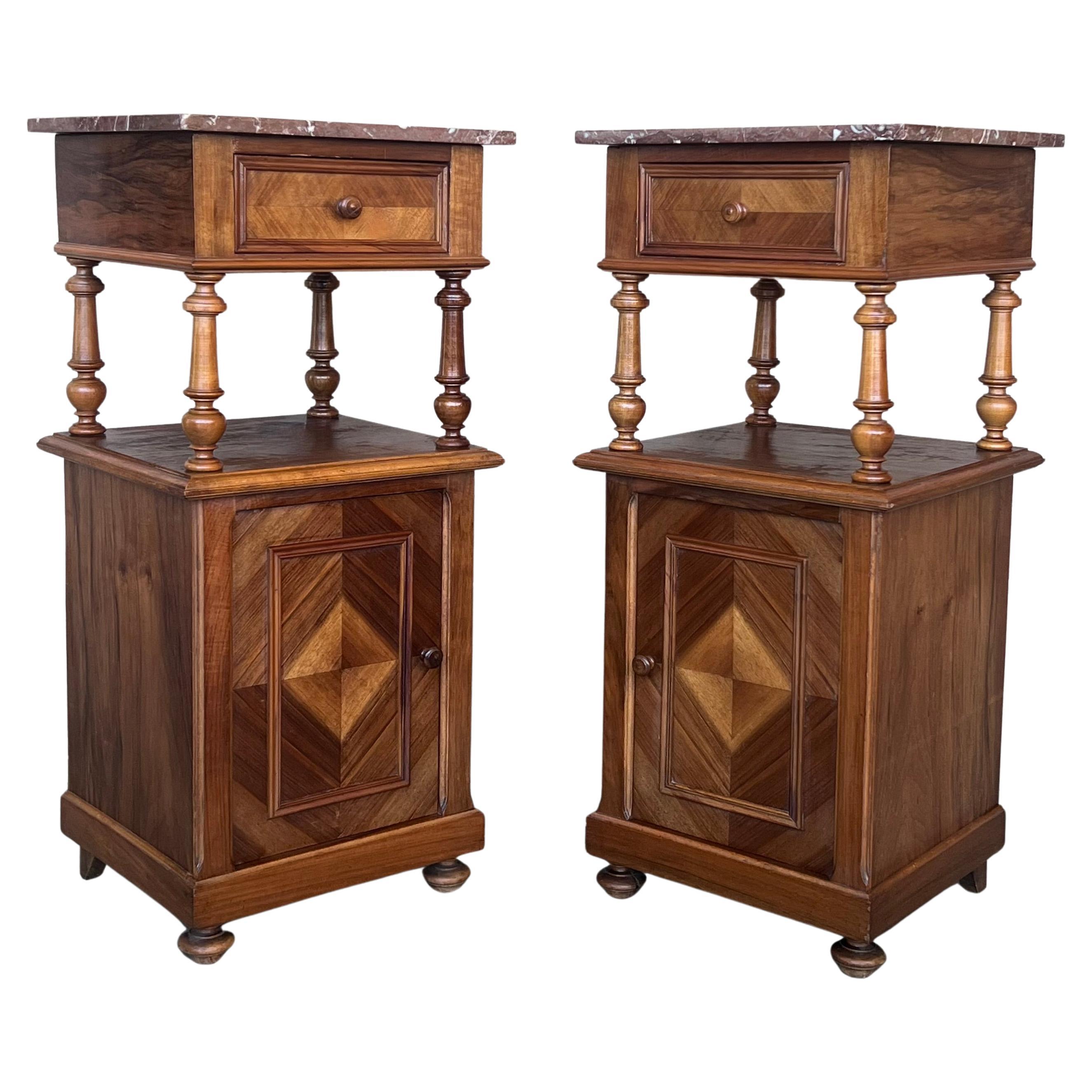 19th Century, French, Louis XVI Rosewood Marble Top Nightstand