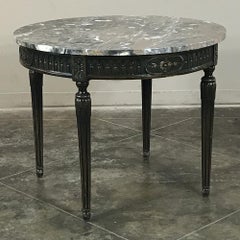 19th Century French Louis XVI RoundHand-Crafted Walnut Marble-Top Table