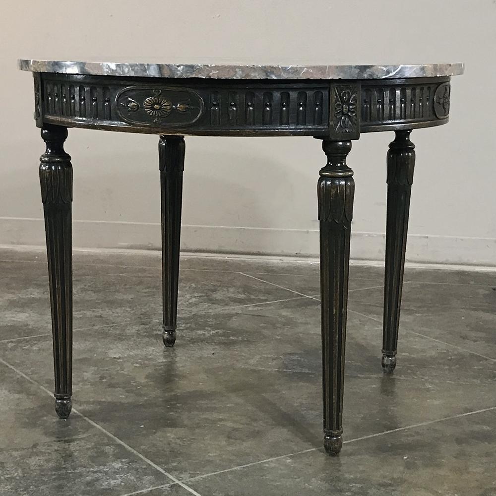 Late 19th Century 19th Century French Louis XVI RoundHand-Crafted Walnut Marble-Top Table