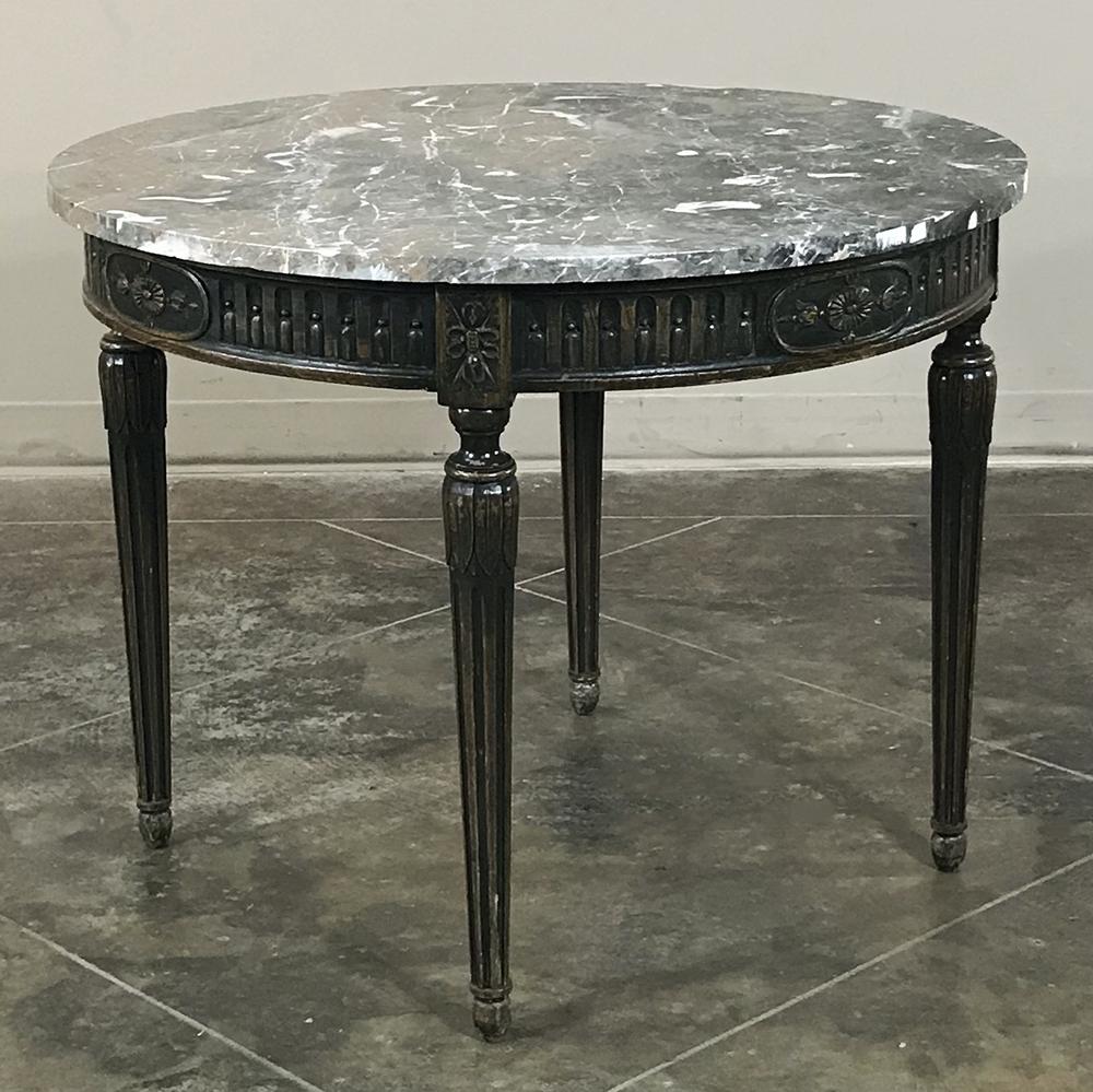 19th Century French Louis XVI RoundHand-Crafted Walnut Marble-Top Table 1