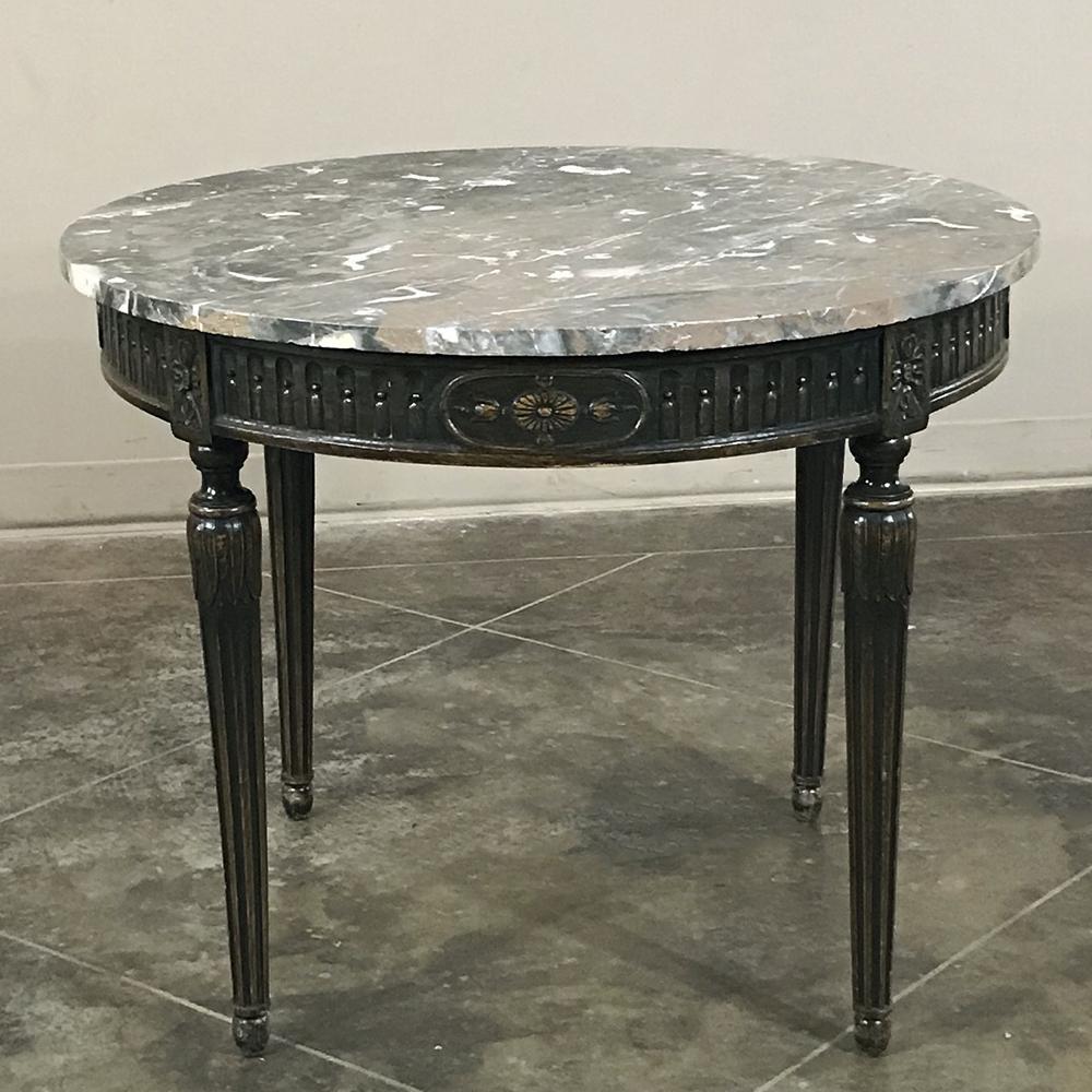19th Century French Louis XVI RoundHand-Crafted Walnut Marble-Top Table 2
