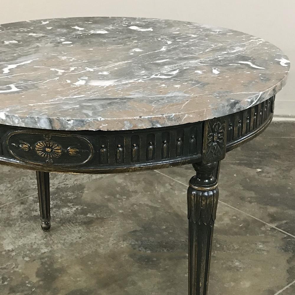 19th Century French Louis XVI RoundHand-Crafted Walnut Marble-Top Table 5
