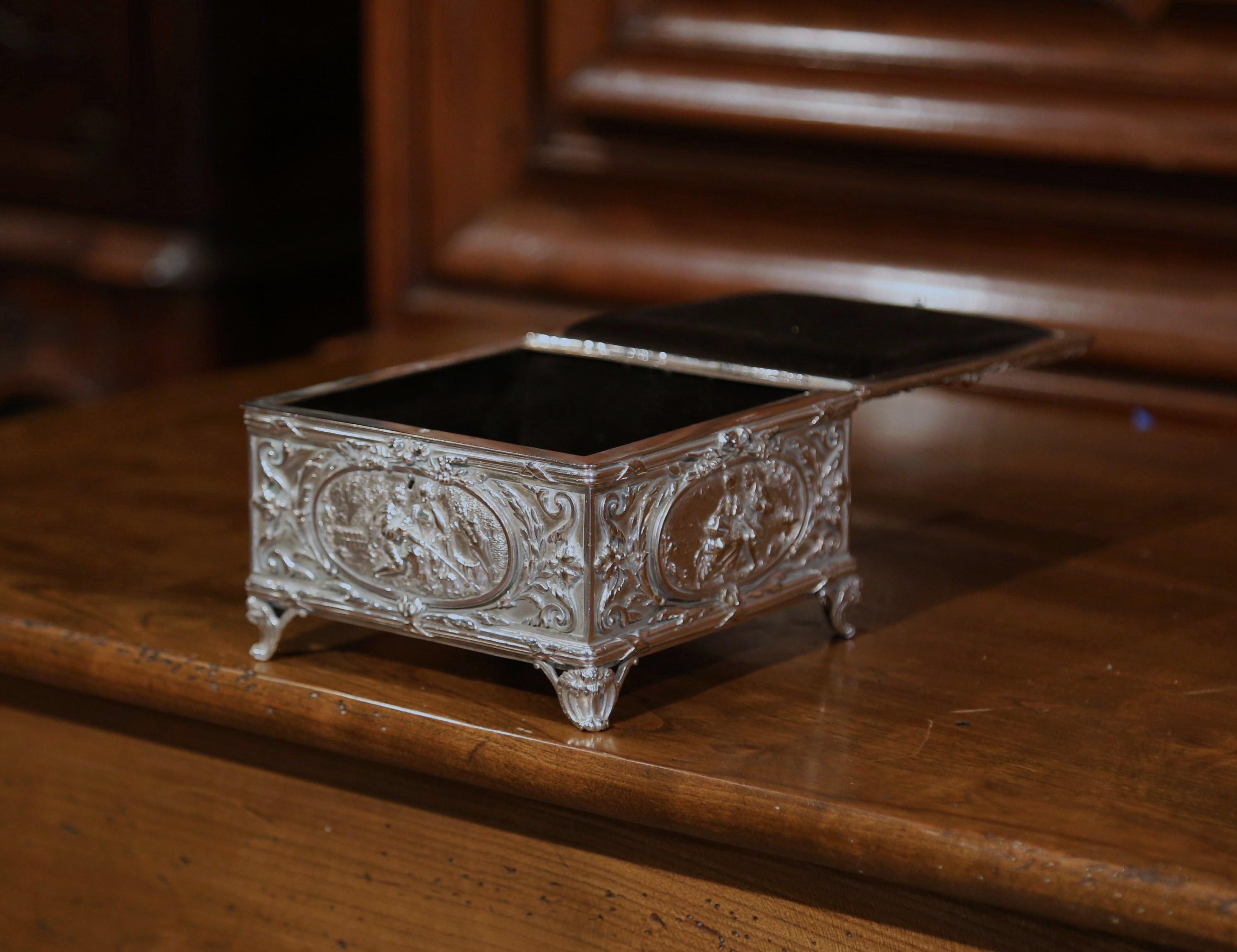 Hand-Crafted 19th Century French Louis XVI Silver on Copper Repoussé Jewelry Casket Box