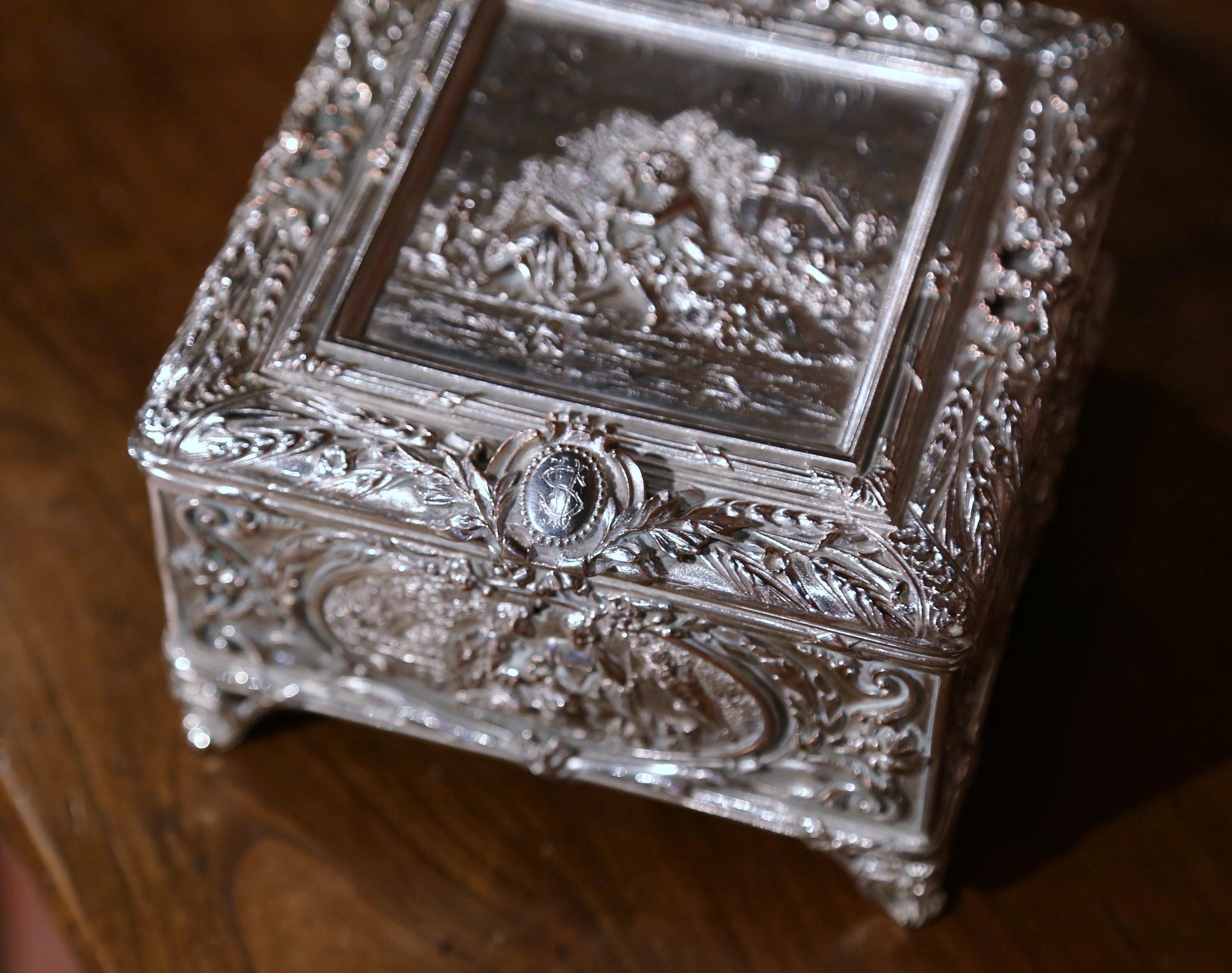 19th Century French Louis XVI Silver on Copper Repoussé Jewelry Casket Box 1