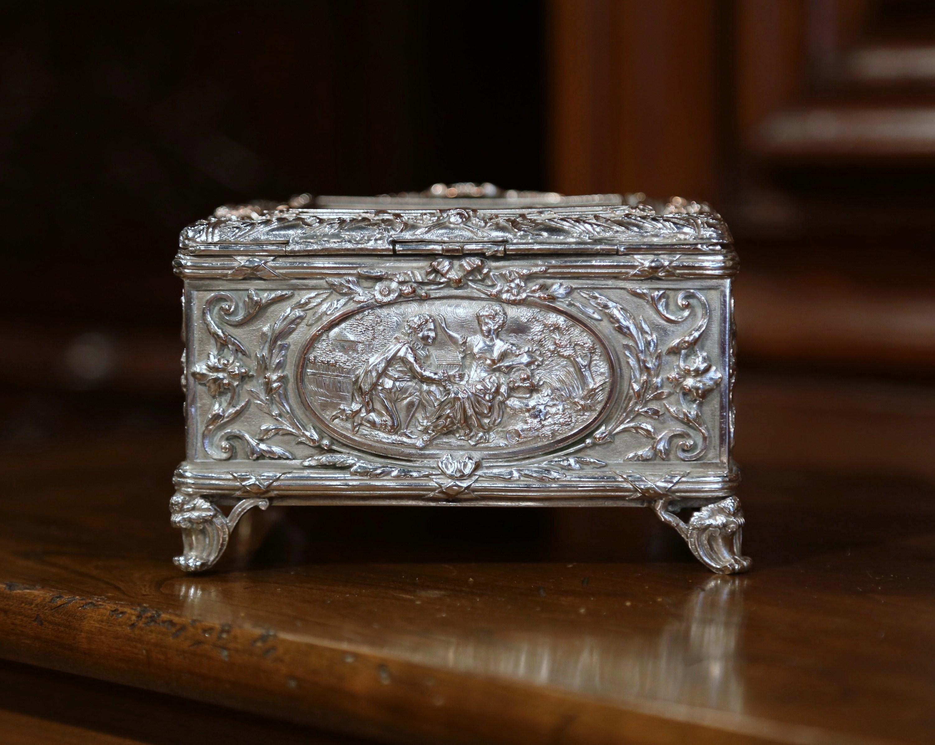 19th Century French Louis XVI Silver on Copper Repoussé Jewelry Casket Box 4