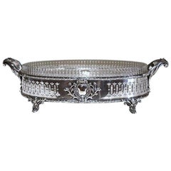 19th Century French Louis XVI Silver Plated and Cut Crystal Oval Jardinière