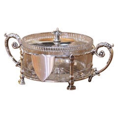 19th Century French Louis XVI Silver-Plated and Cut Crystal Sugar or Candy Bowl