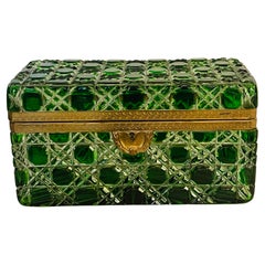 19th Century French Louis XVI St Gilt Bronze Mt Emerald Green Cut Crystal Box