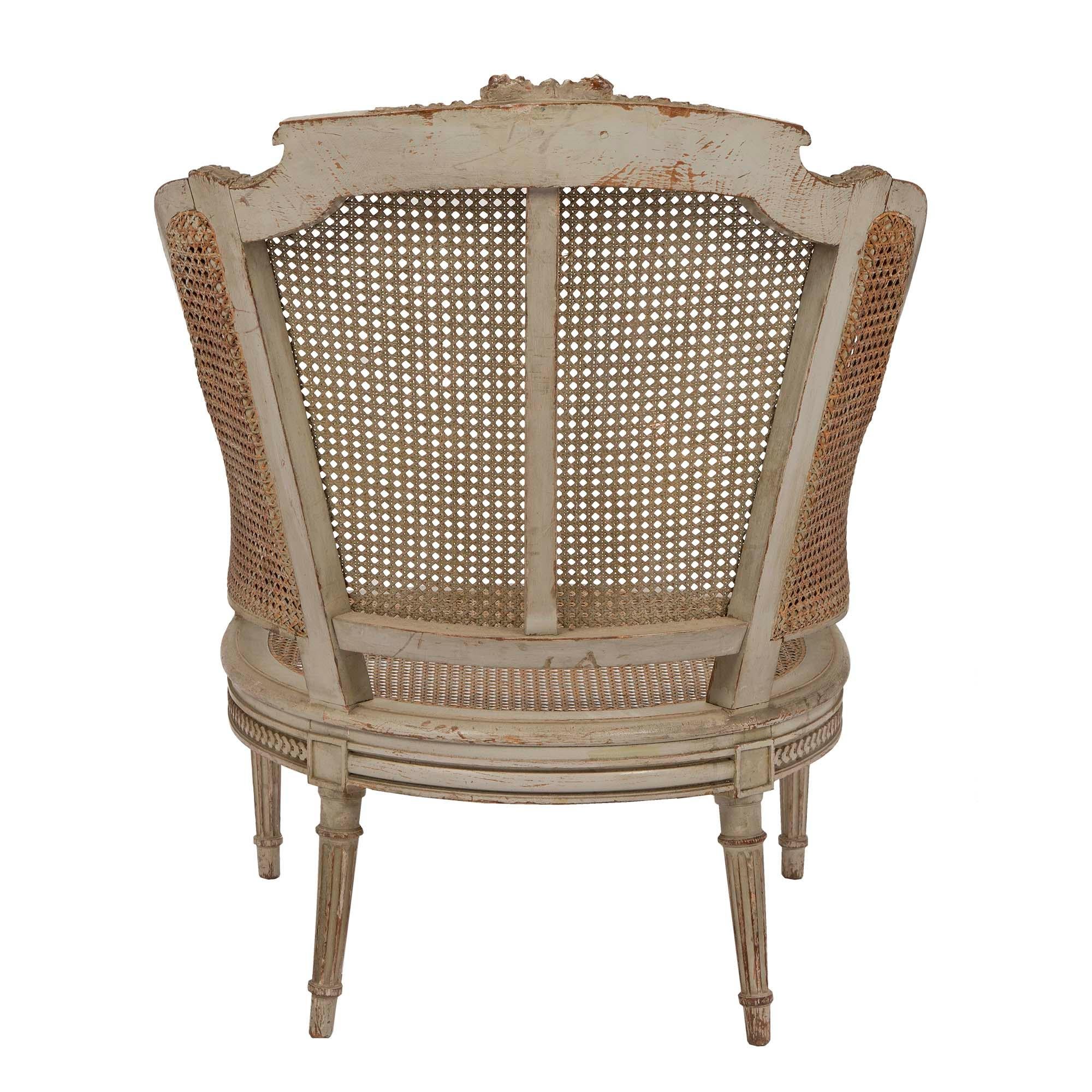 19th Century French Louis XVI St. Patinated And Cane Duchesse Brisée For Sale 2