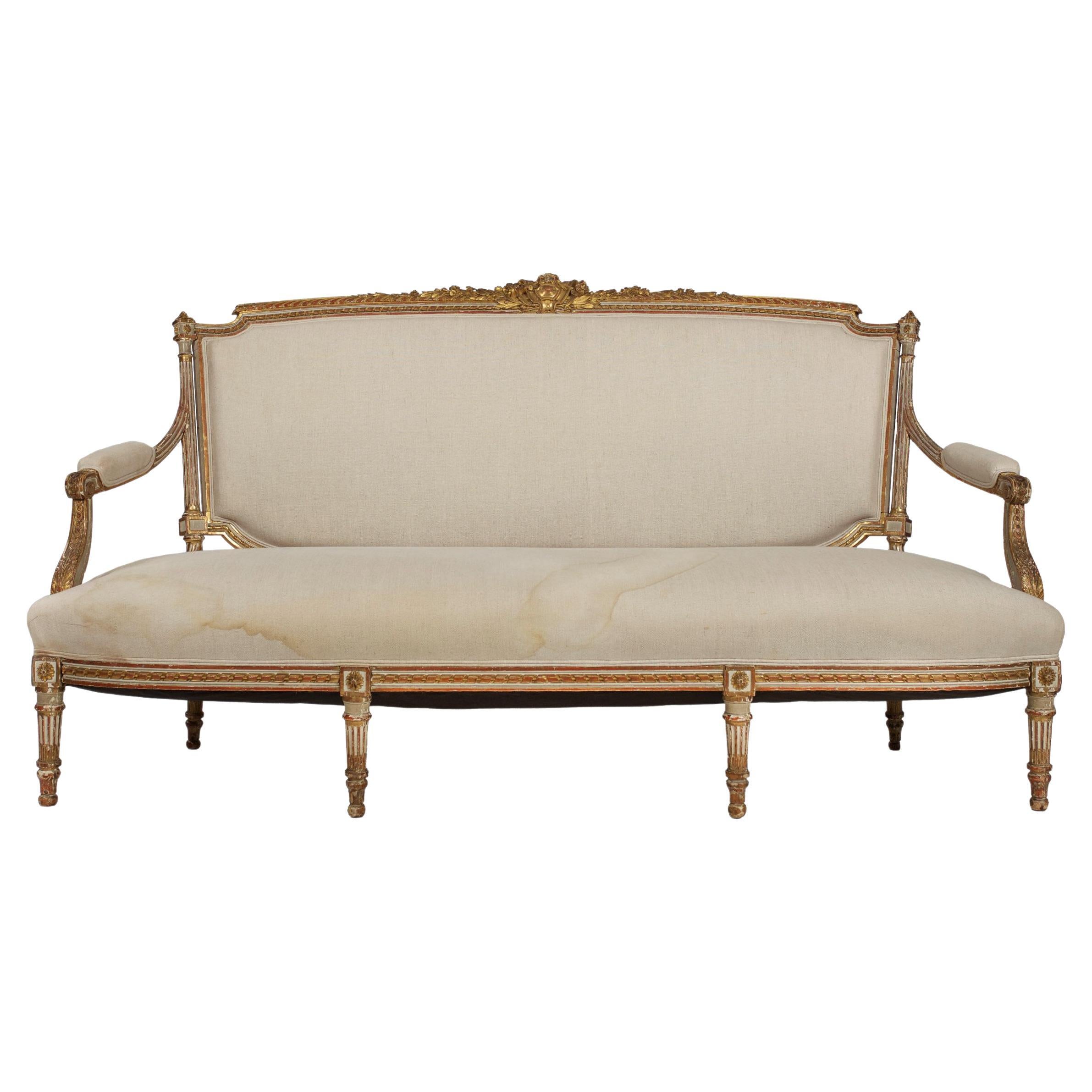 19th Century French Louis XVI Style Antique Painted Settee Sofa
