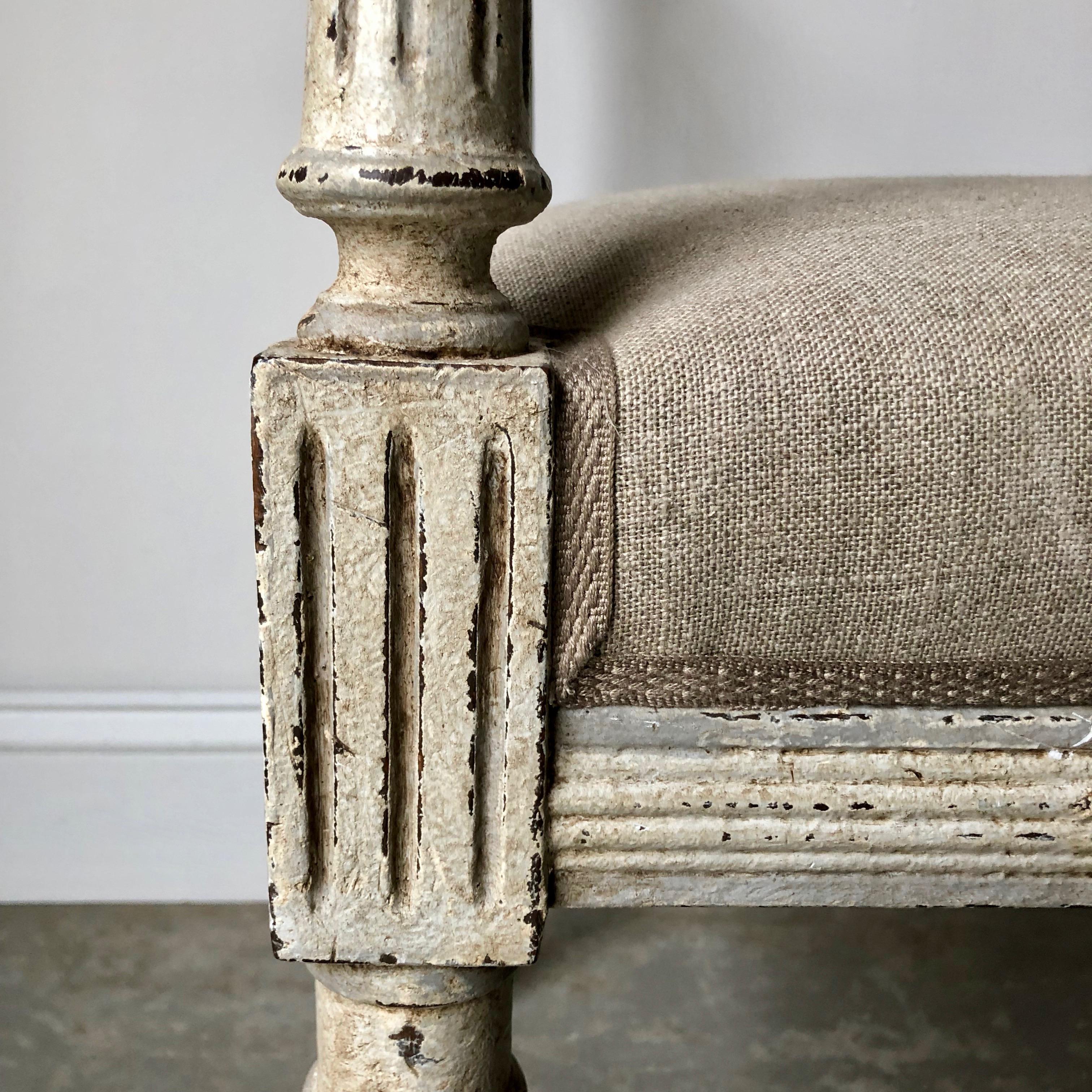 19th Century French Louis XVI Style Bench with Armrests 2