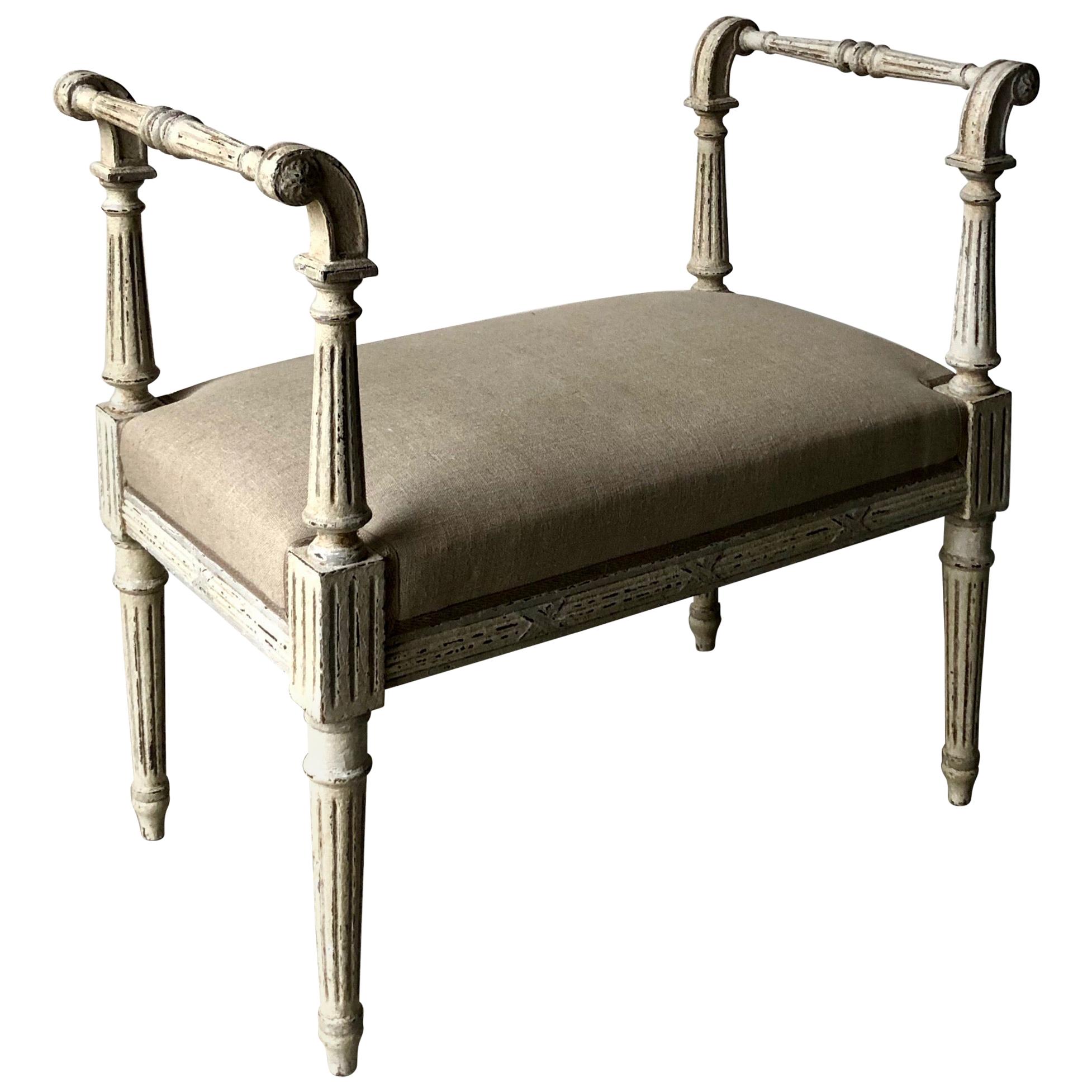 19th Century French Louis XVI Style Bench with Armrests