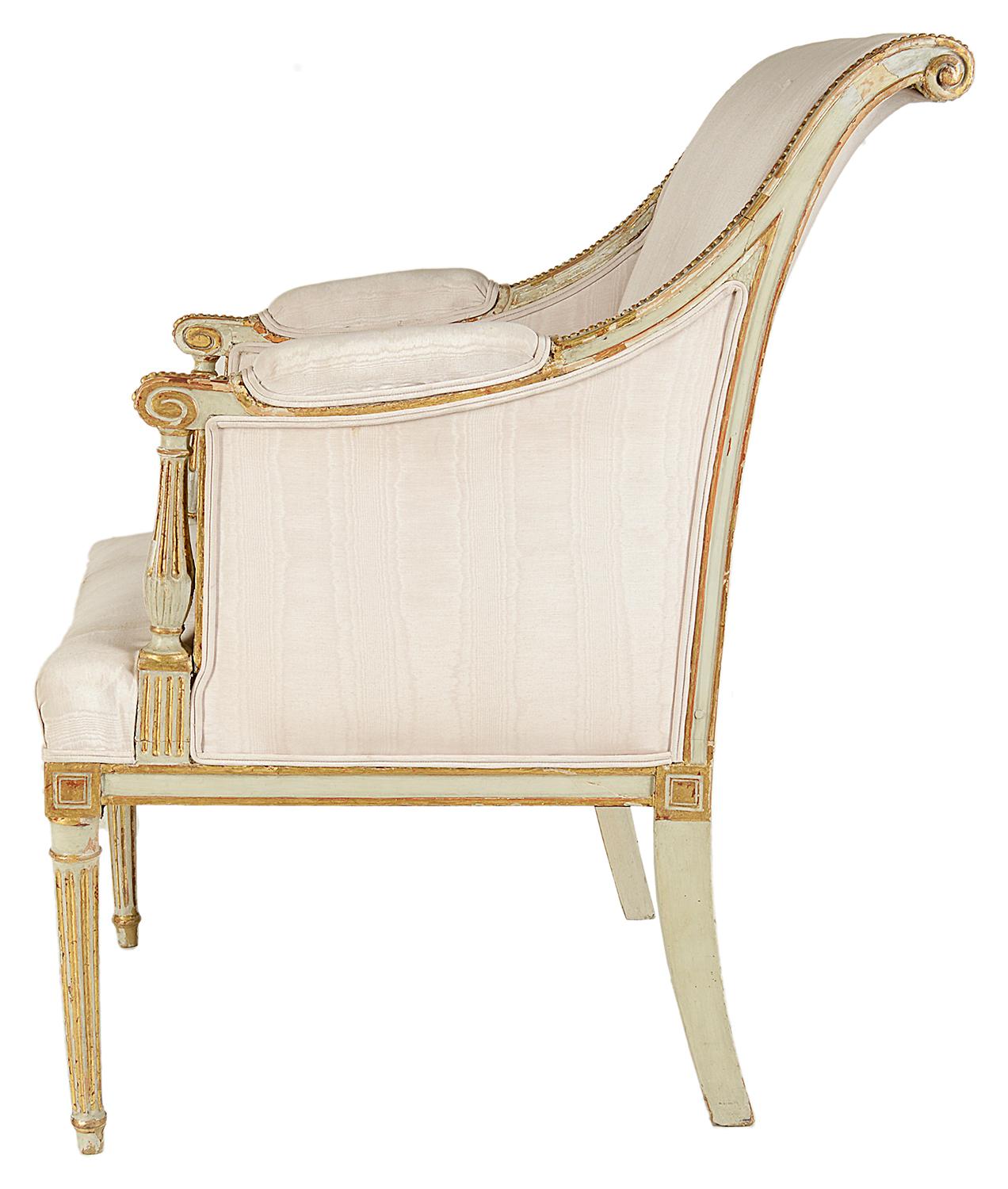Painted 19th Century French Louis XVI Style Bergere Armchair For Sale