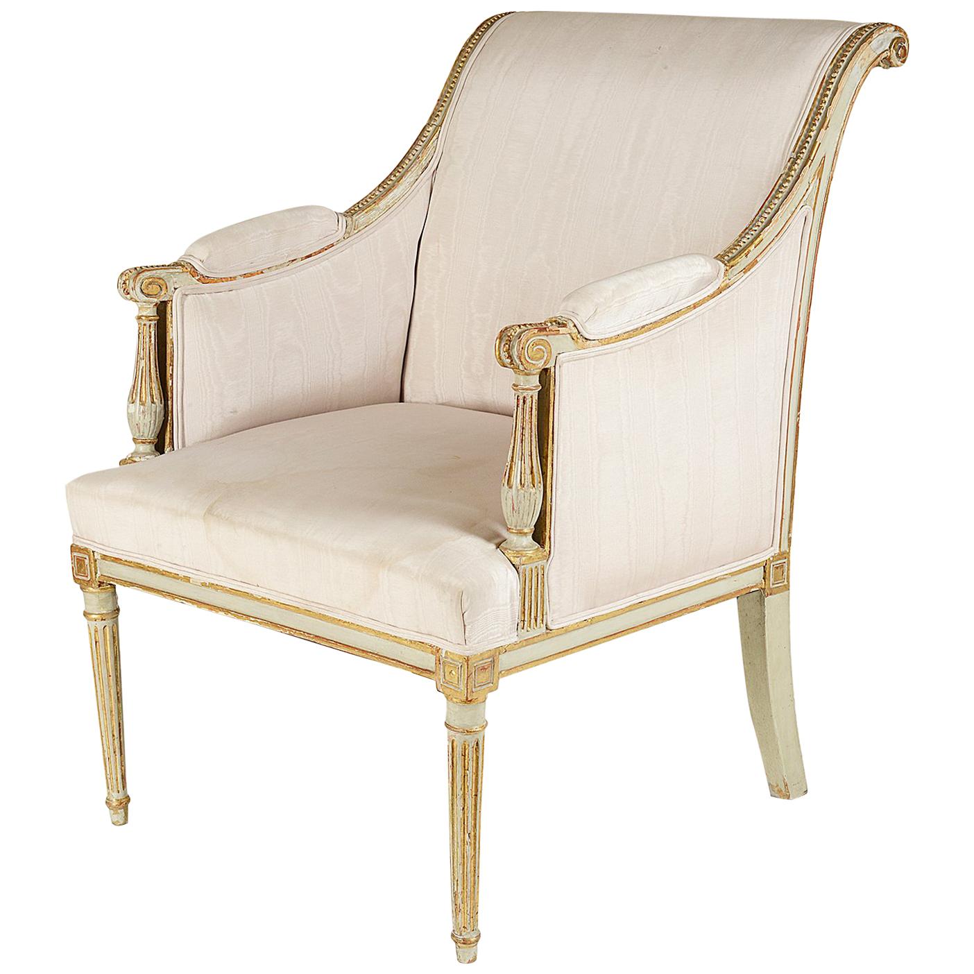 19th Century French Louis XVI Style Bergere Armchair For Sale