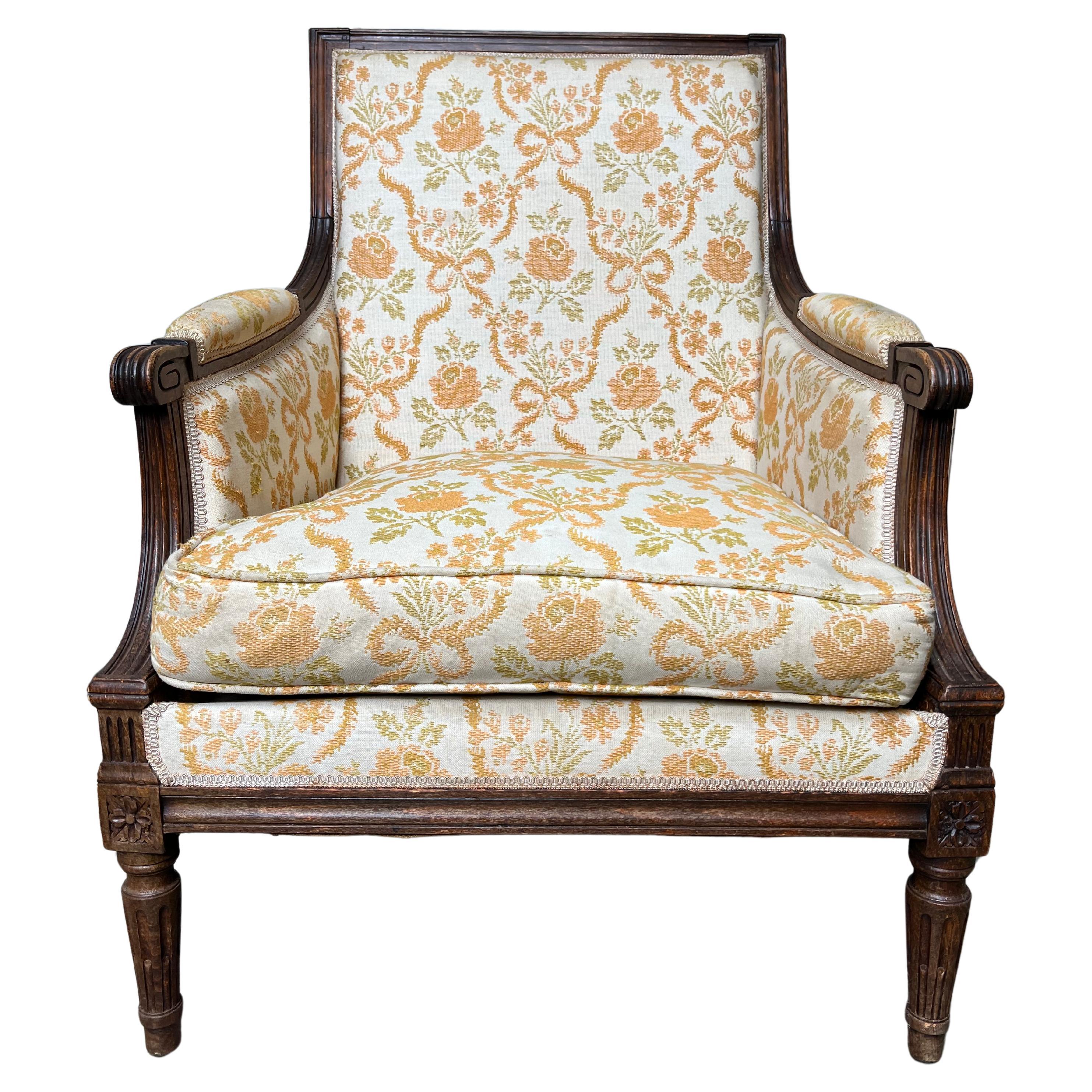 19th Century French Louis XVI Style Bergere Chair For Sale