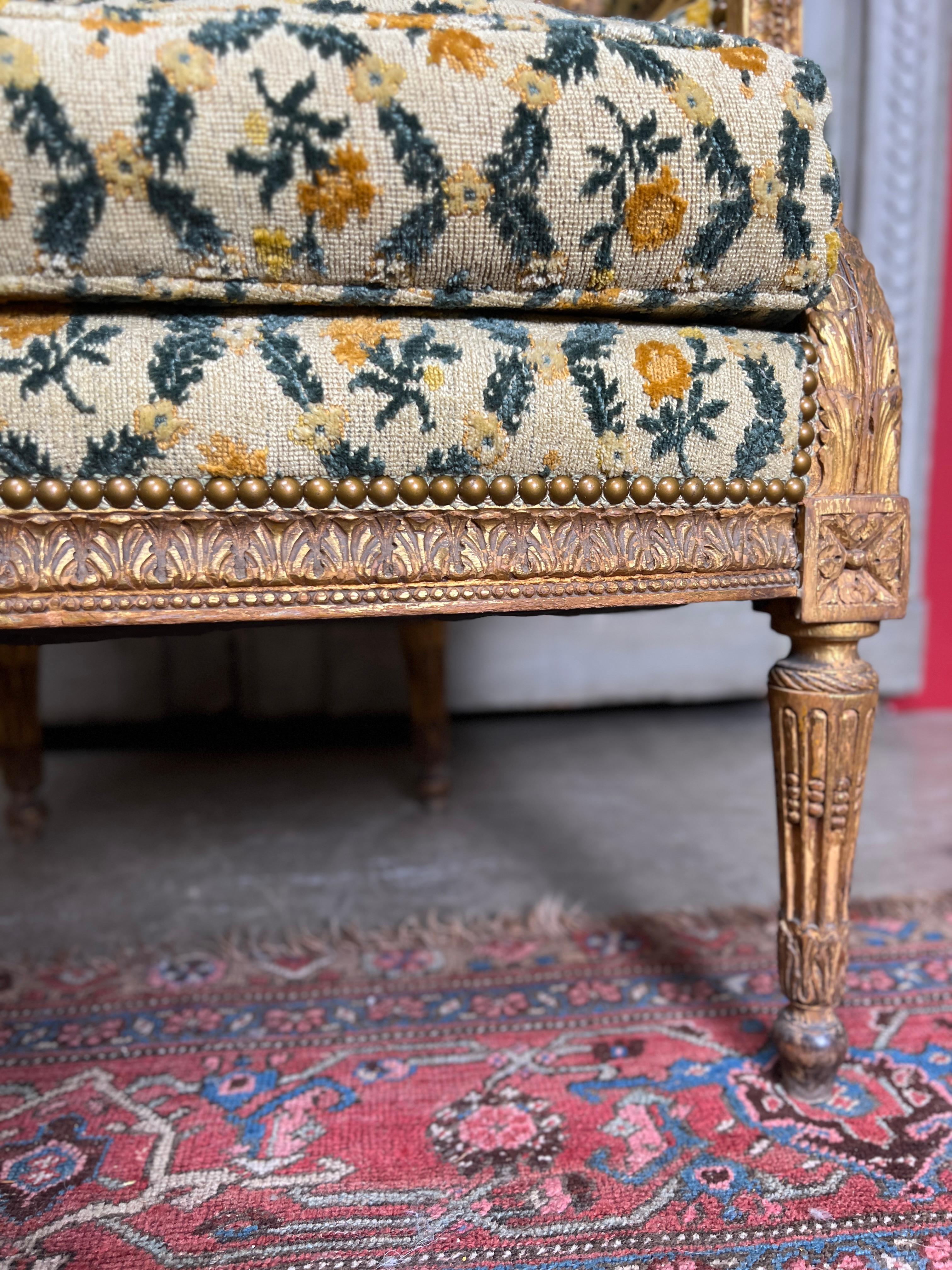 19th Century French Louis XVI Style Bergere in Gilt Finish.   For Sale 10