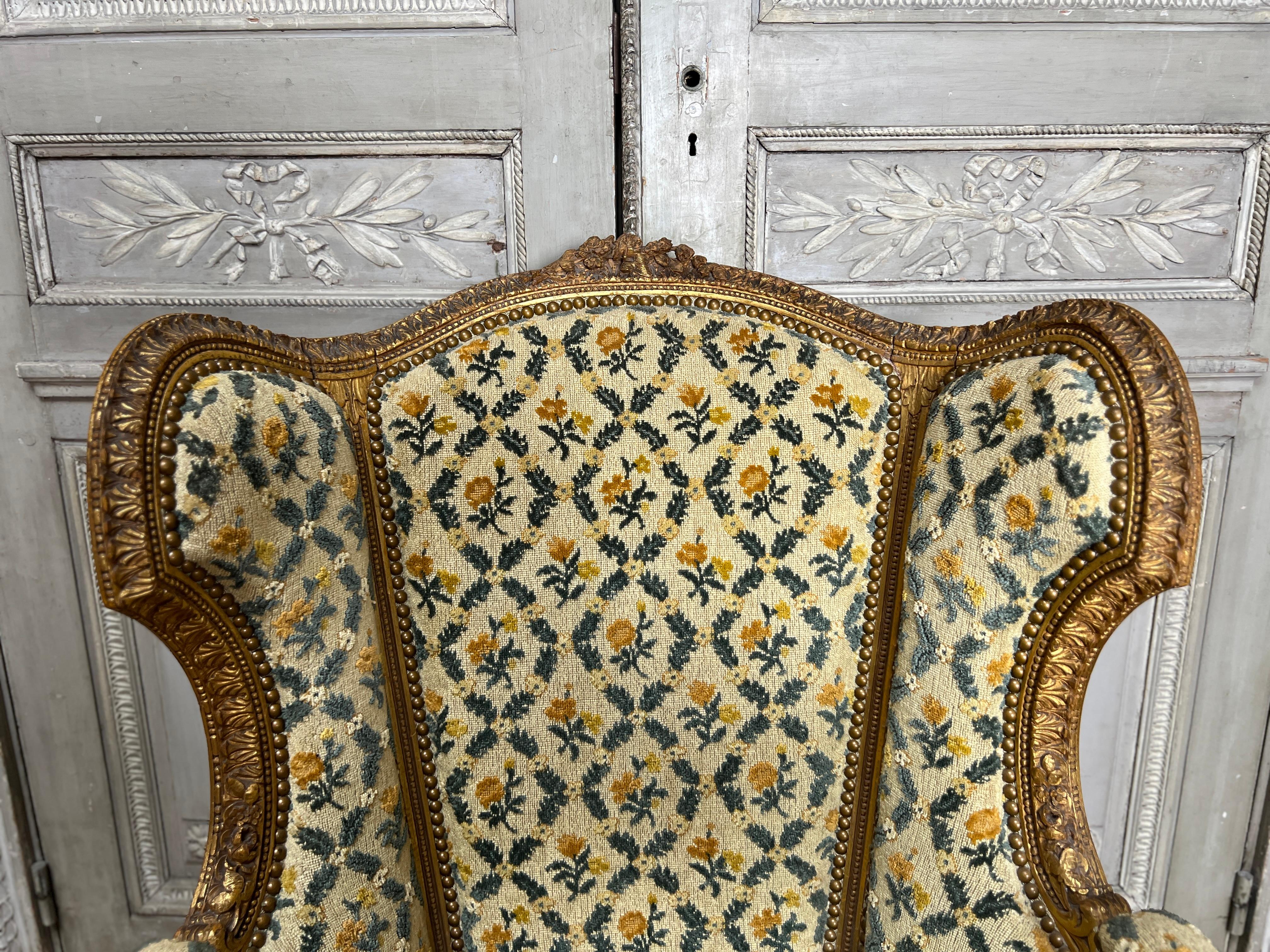 Französische Bergere im Louis-XVI-Stil des 19. Jahrhunderts in vergoldeter Ausführung.   (Blattgold) im Angebot
