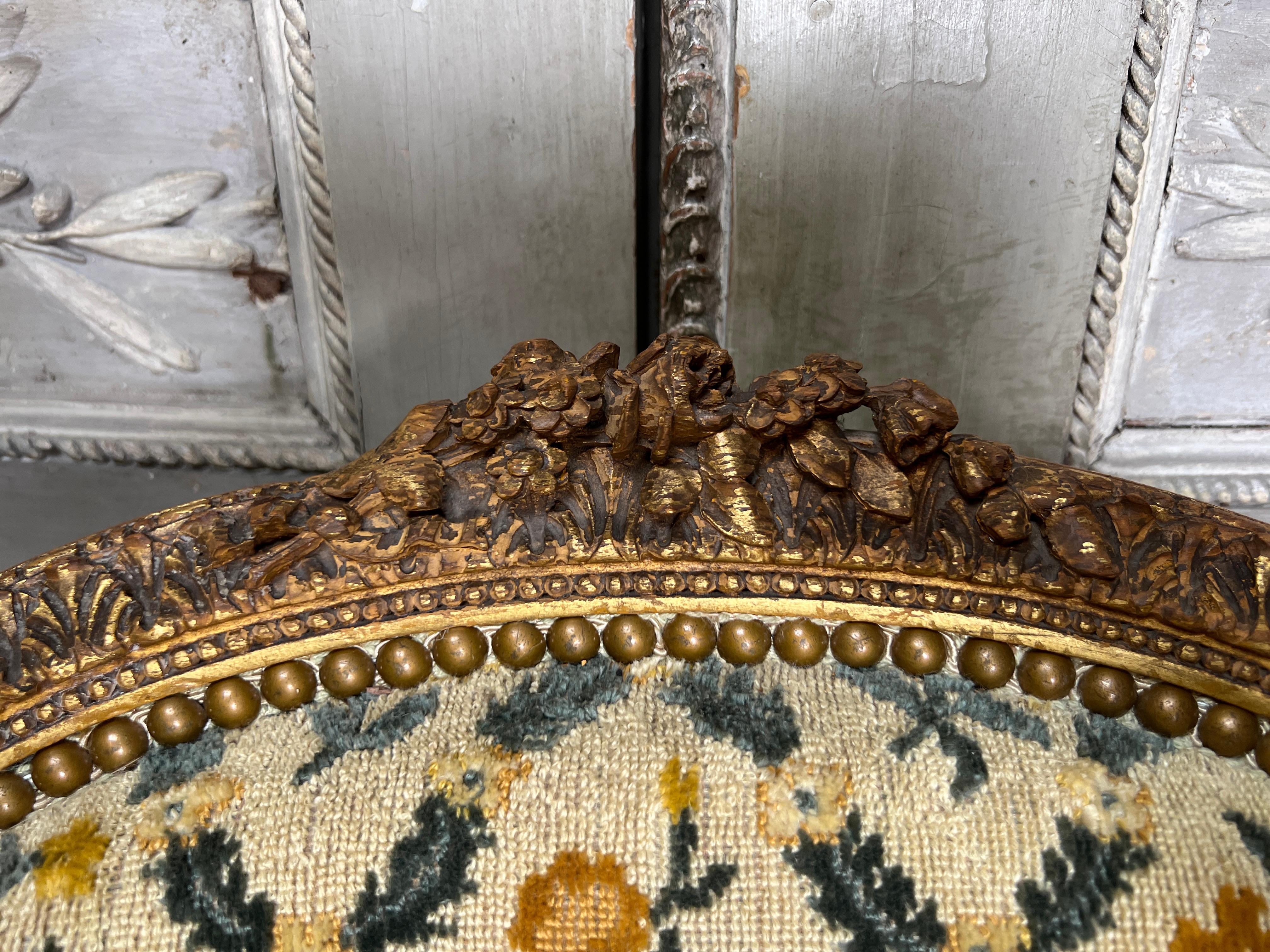 19th Century French Louis XVI Style Bergere in Gilt Finish.   For Sale 2