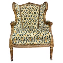 19th Century French Louis XVI Style Bergere in Gilt Finish.  