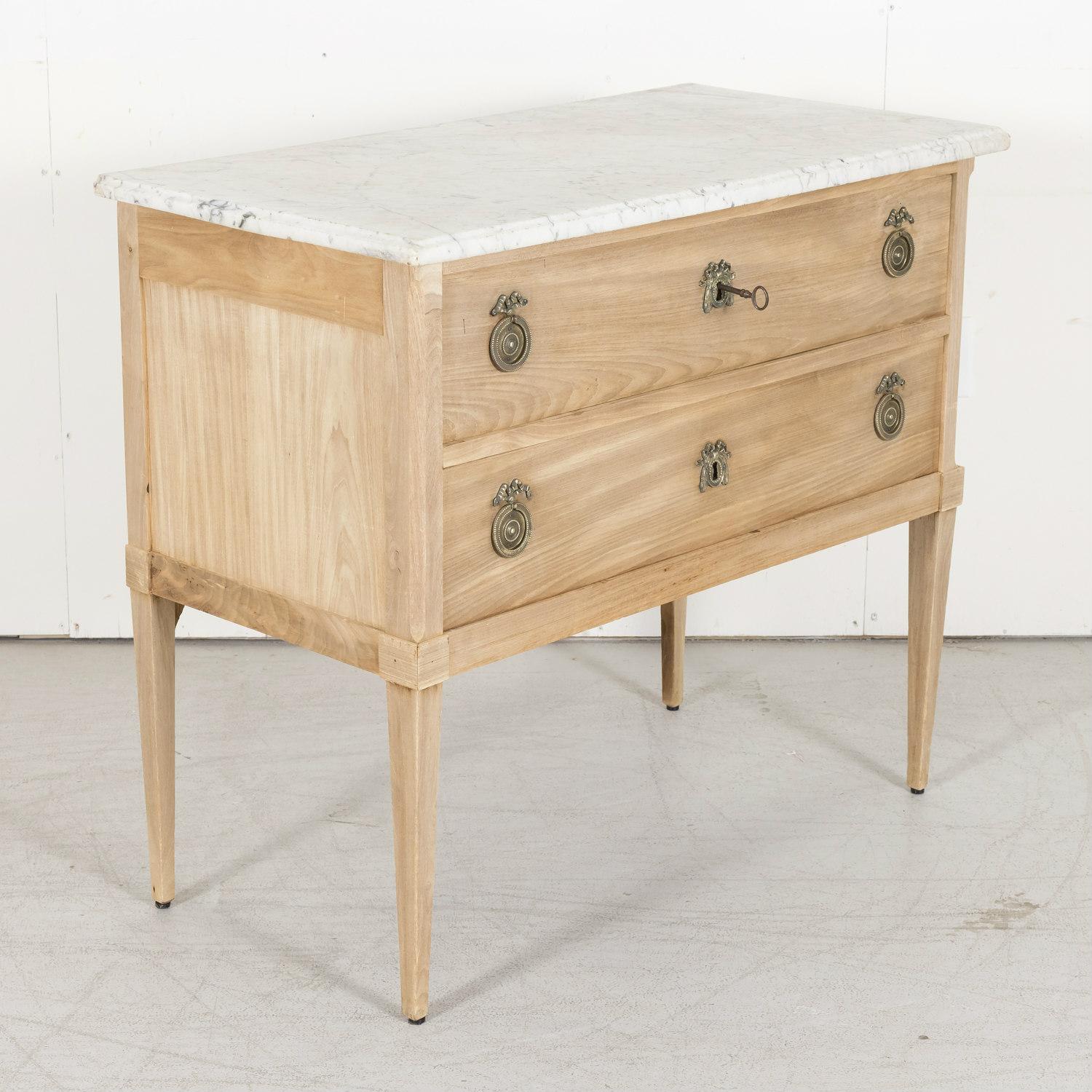 19th Century French Louis XVI Style Bleached Commode Sauteuse with Marble Top In Good Condition In Birmingham, AL