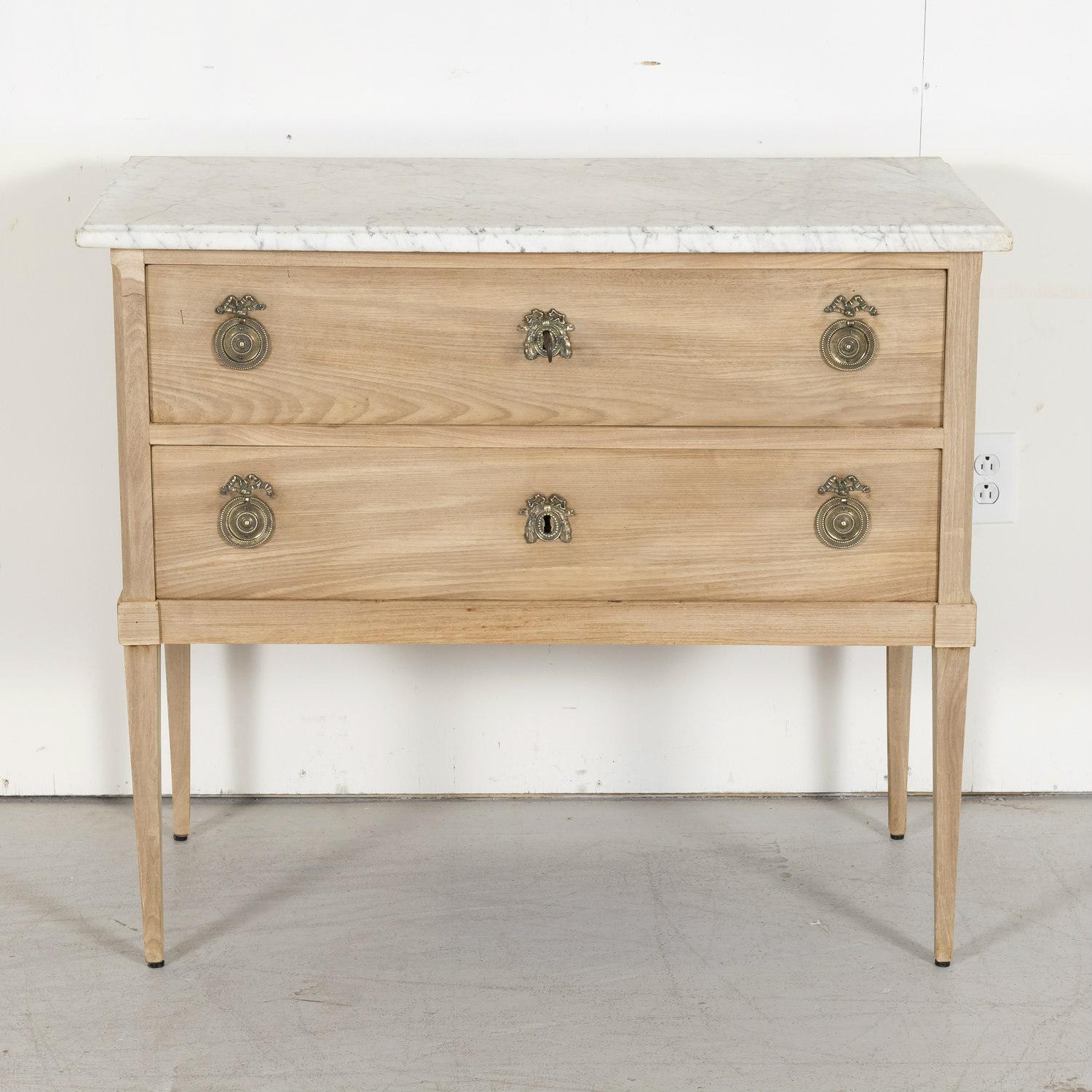 Late 19th Century 19th Century French Louis XVI Style Bleached Commode Sauteuse with Marble Top