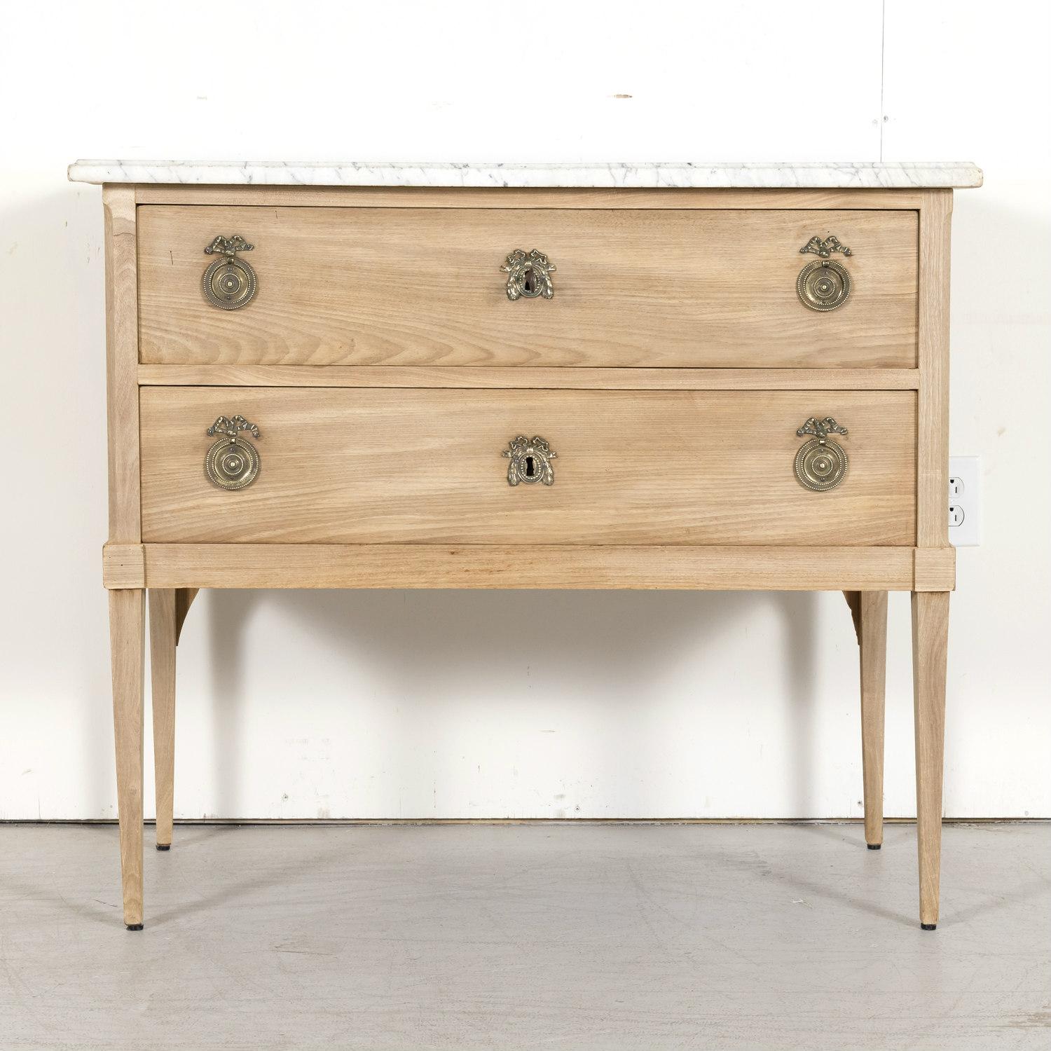 Carrara Marble 19th Century French Louis XVI Style Bleached Commode Sauteuse with Marble Top