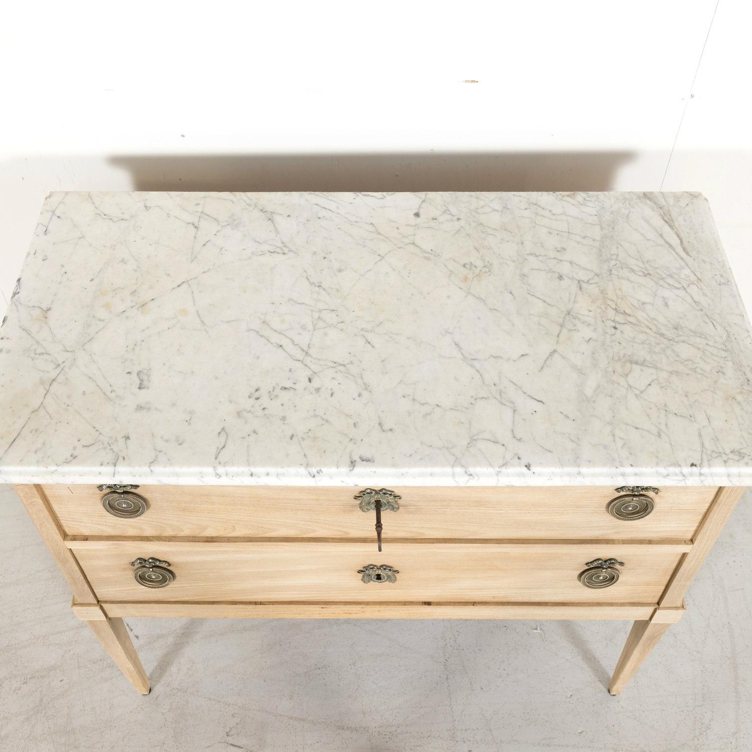 19th Century French Louis XVI Style Bleached Commode Sauteuse with Marble Top 3
