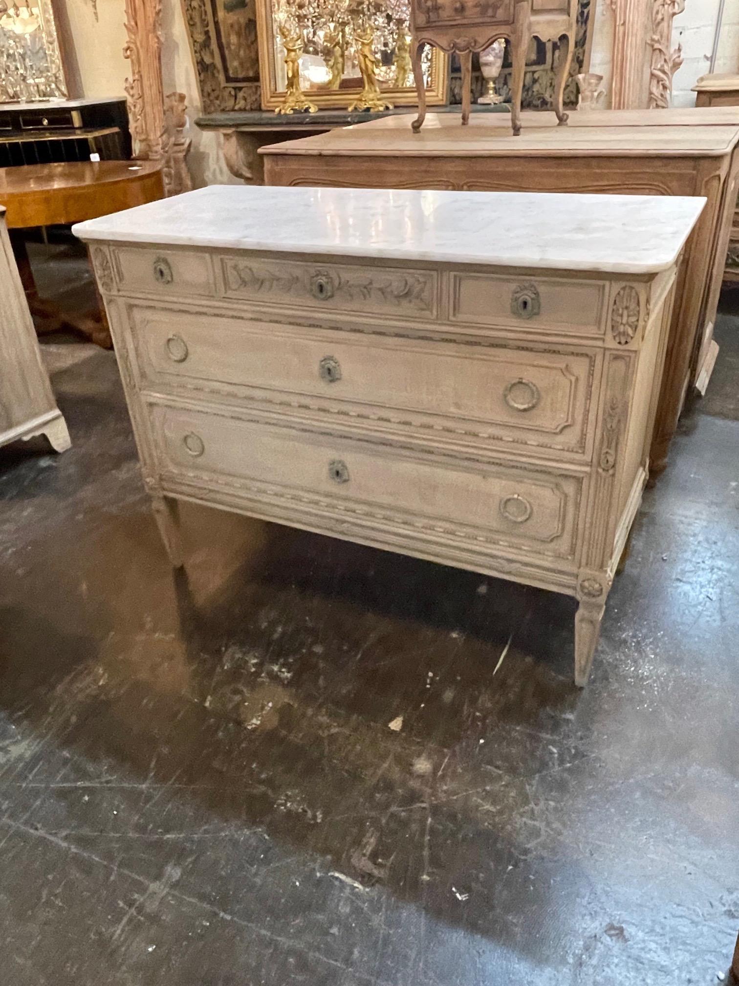 19th Century French Louis XVI Style Bleached Commode with Carrara Marble Top 7