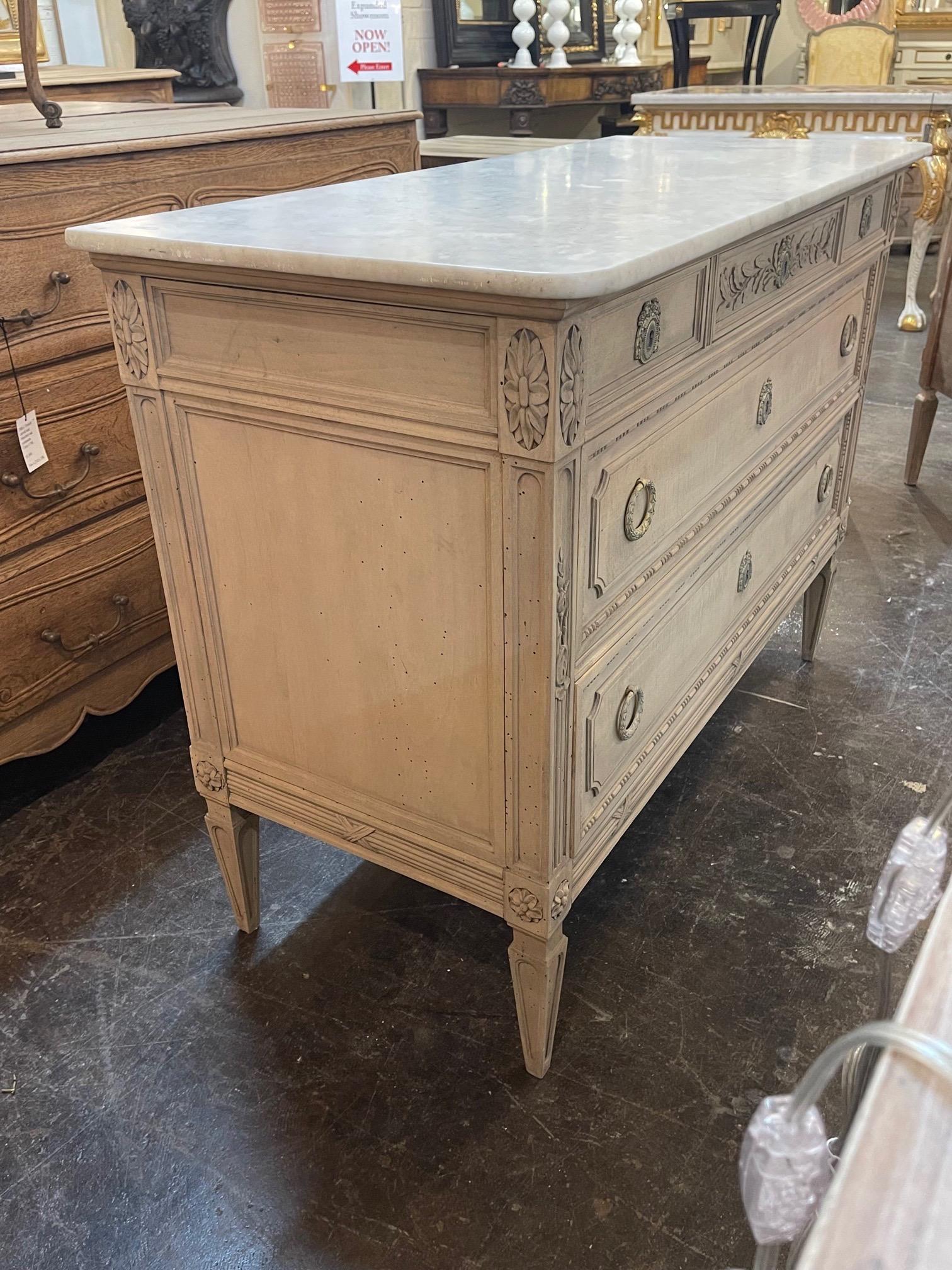 19th Century French Louis XVI Style Bleached Commode with Carrara Marble Top 4