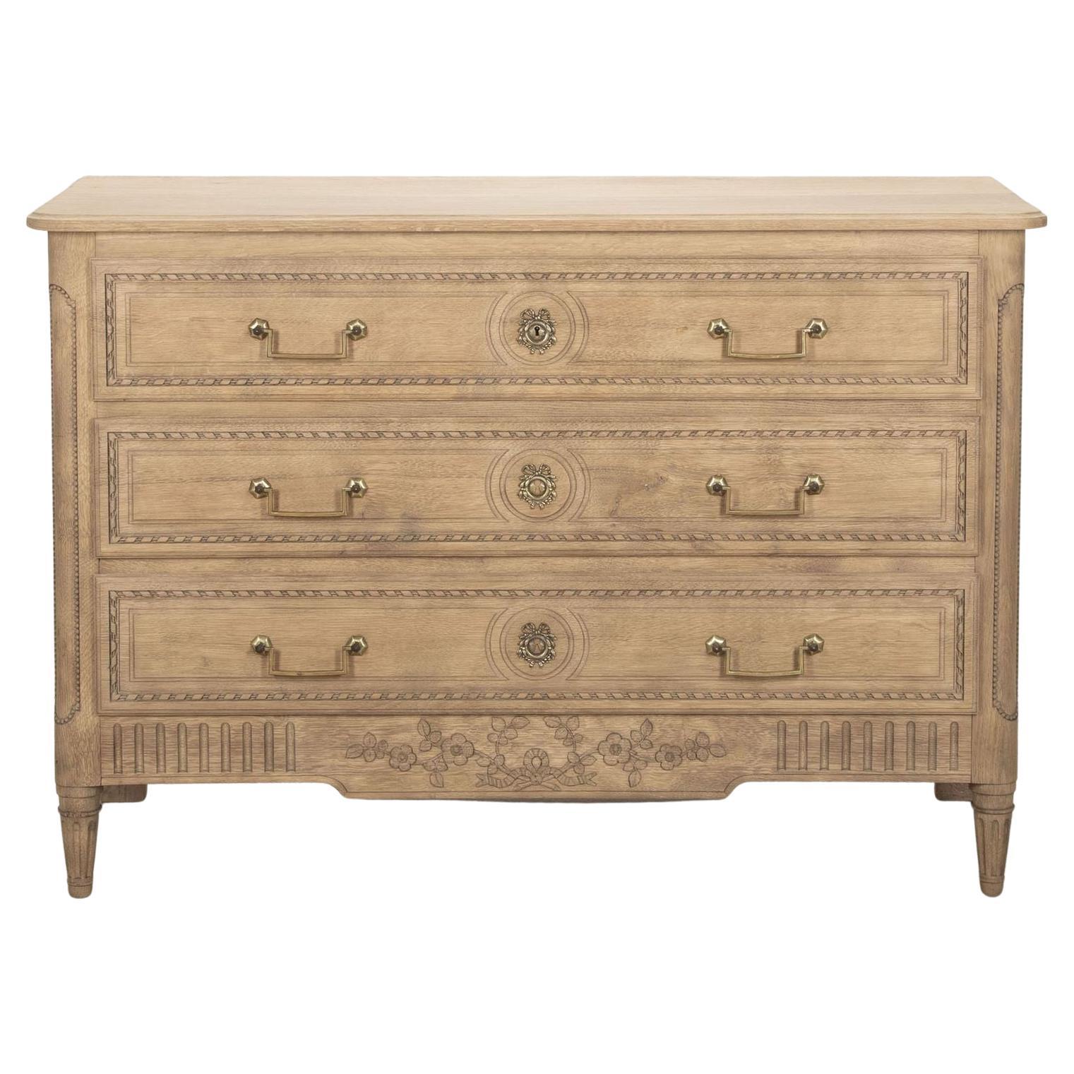19th Century French Louis XVI Style Bleached Oak Commode