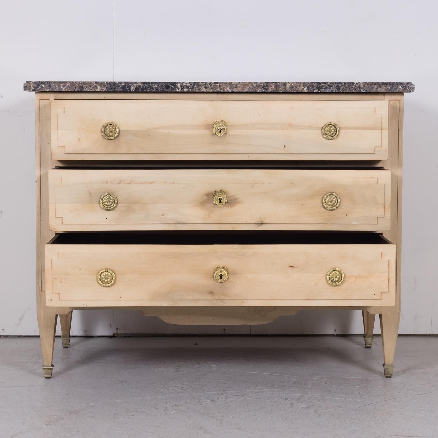 19th Century French Louis XVI Style Bleached Three-Drawer Commode with Marble To 6