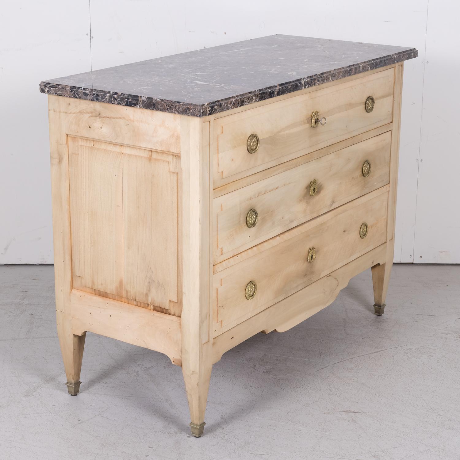 19th Century French Louis XVI Style Bleached Three-Drawer Commode with Marble To 9