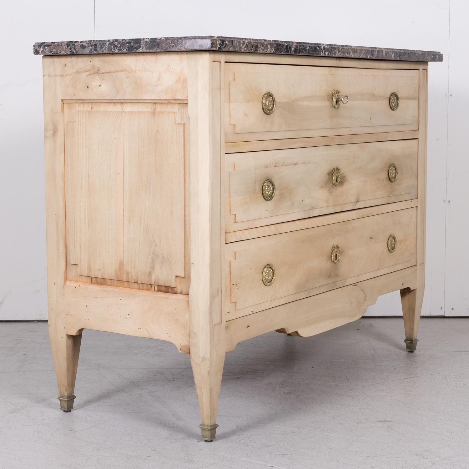 19th Century French Louis XVI Style Bleached Three-Drawer Commode with Marble To 10