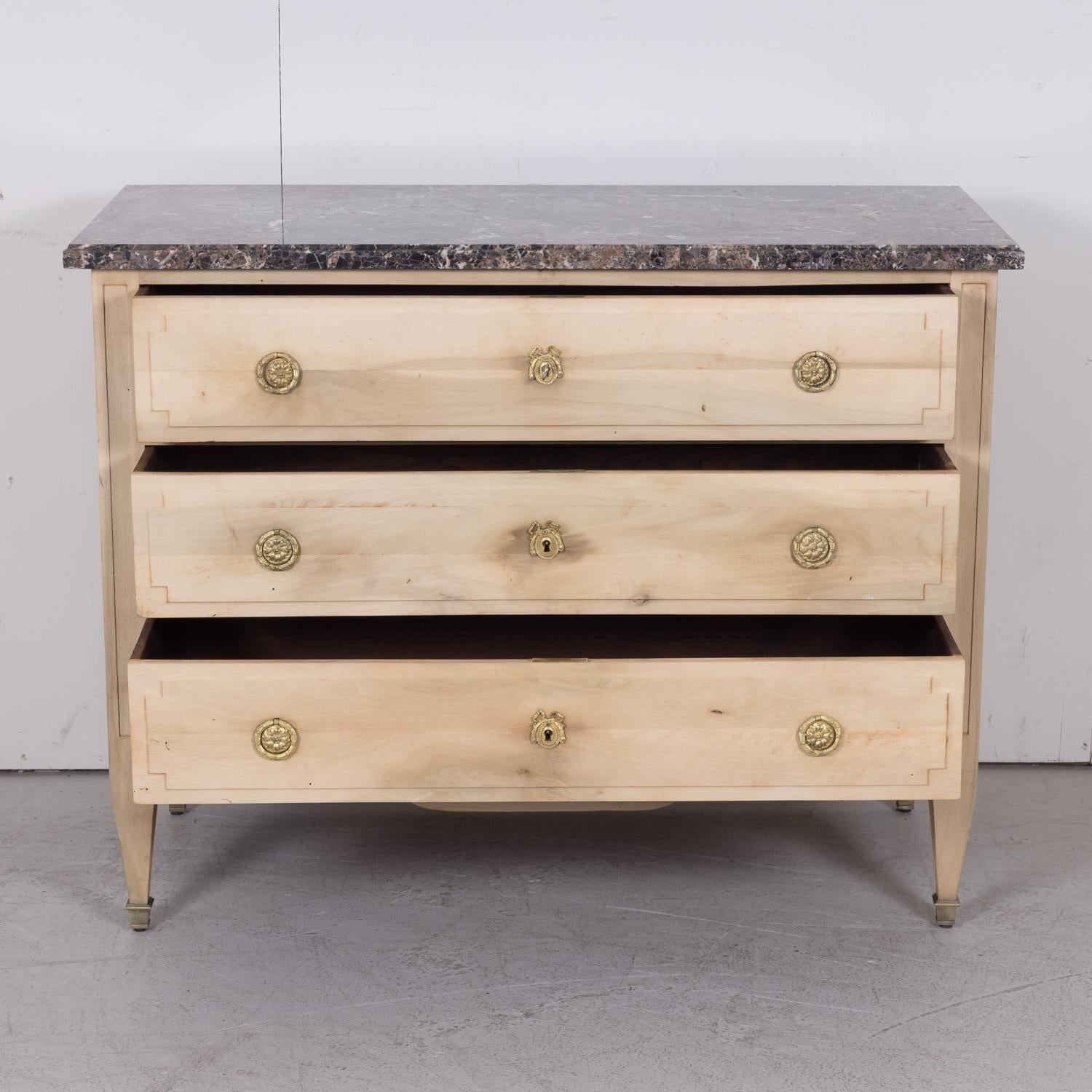 19th Century French Louis XVI Style Bleached Three-Drawer Commode with Marble To 5