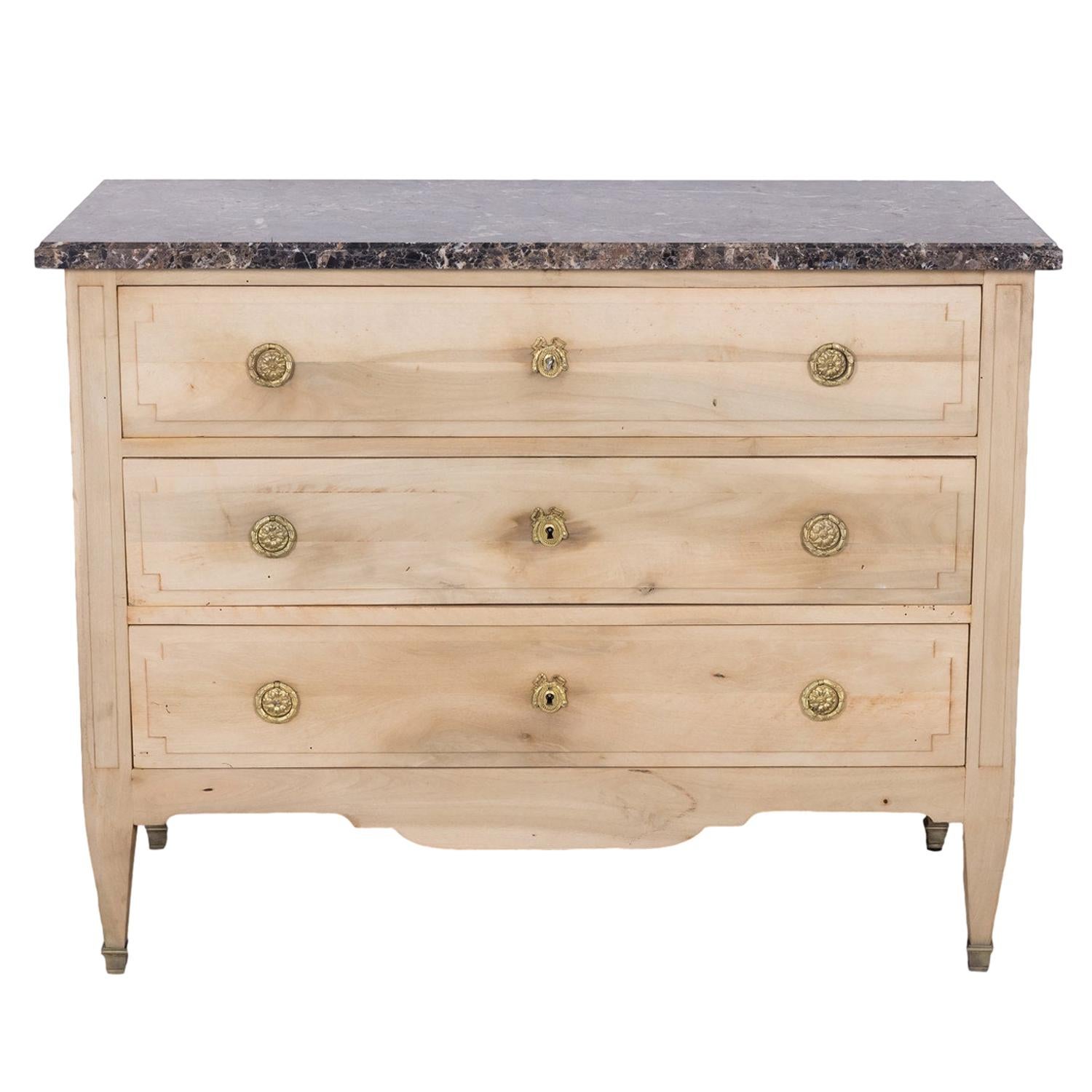 19th Century French Louis XVI Style Bleached Three-Drawer Commode with Marble To