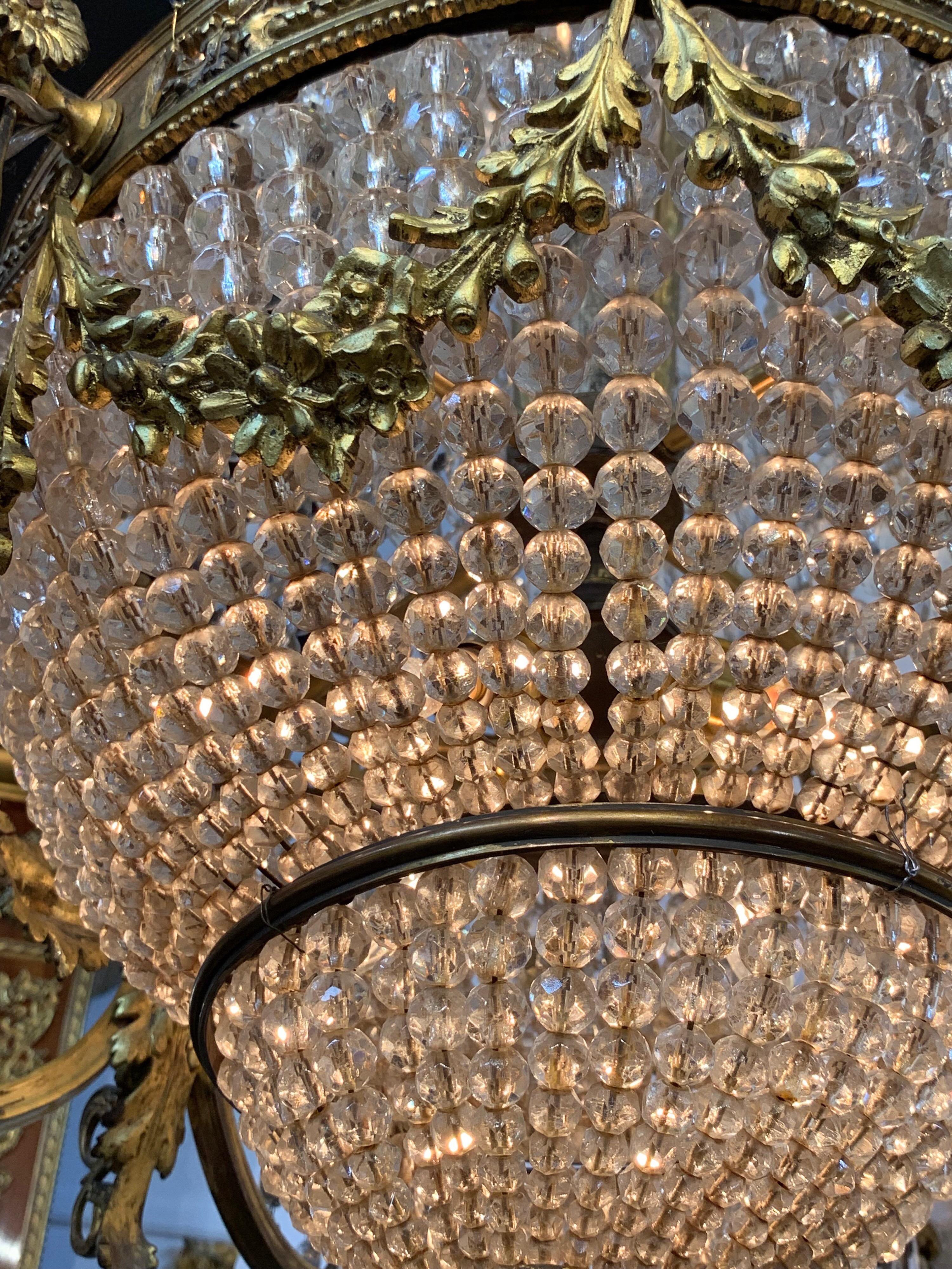 19th Century French Louis XVI Style Bronze and Crystal Chandelier In Good Condition In Dallas, TX