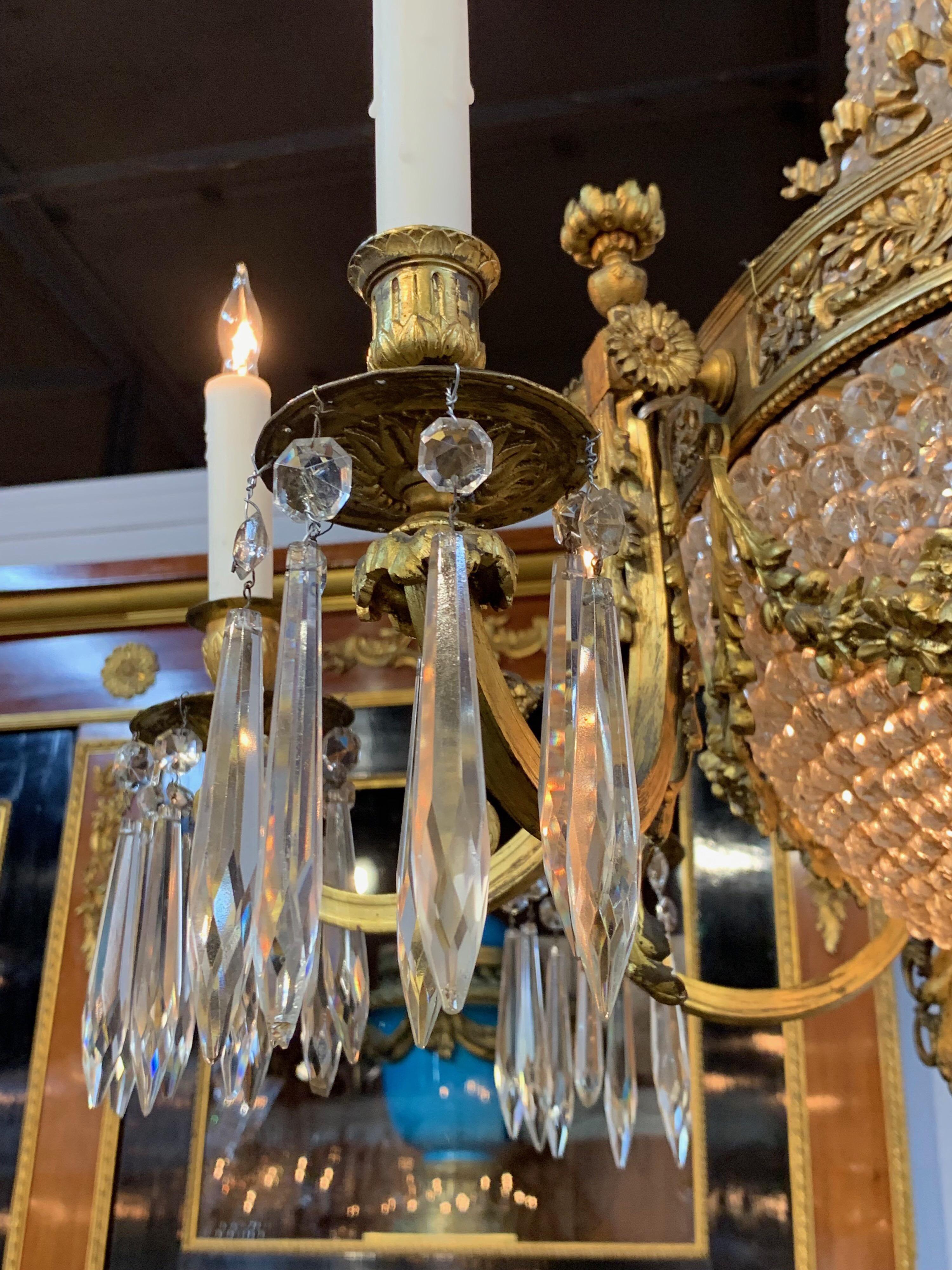 19th Century French Louis XVI Style Bronze and Crystal Chandelier 1