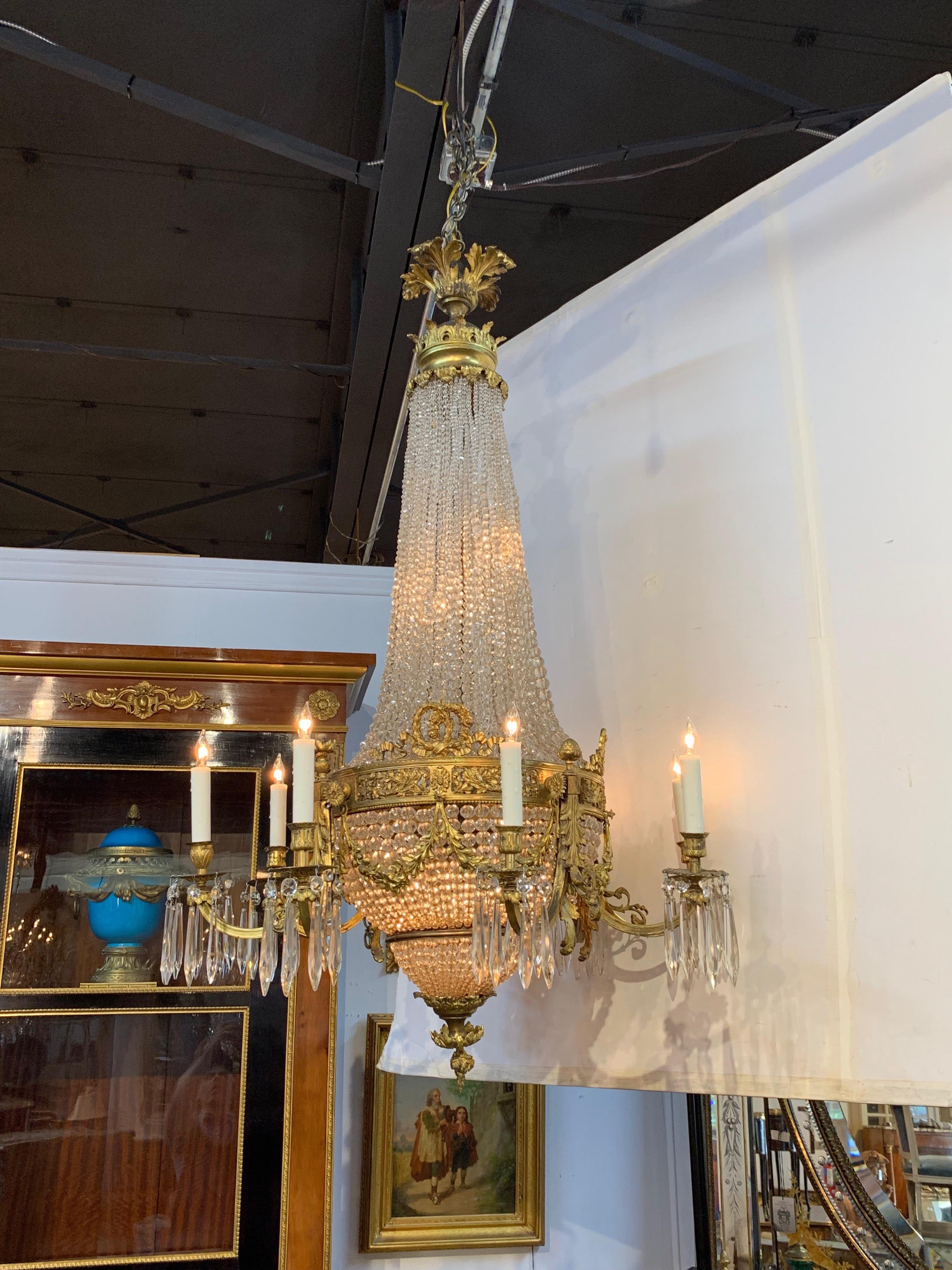 19th Century French Louis XVI Style Bronze and Crystal Chandelier 3