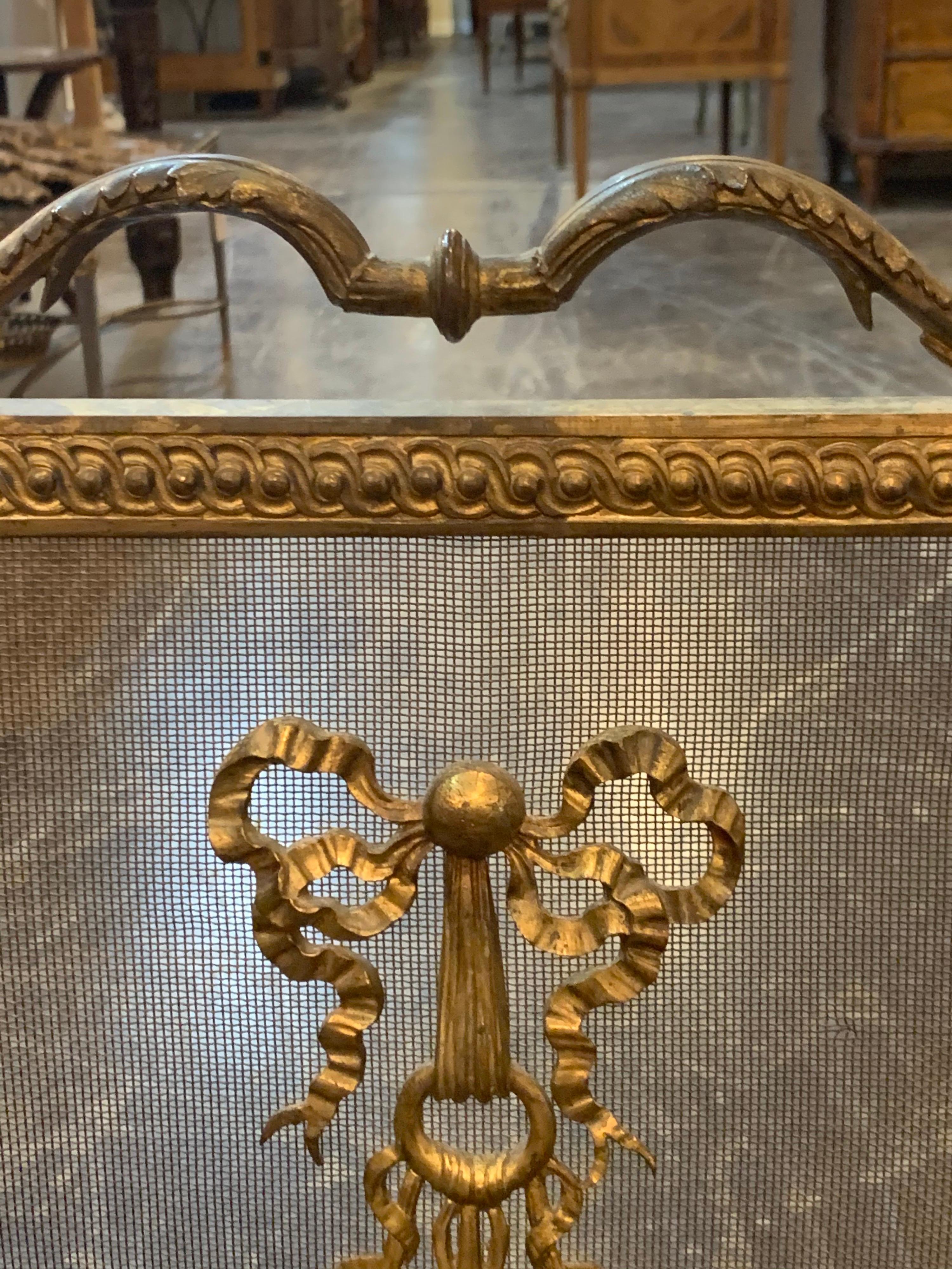 19th Century French Louis XVI Style Bronze Fireplace Screen In Good Condition In Dallas, TX