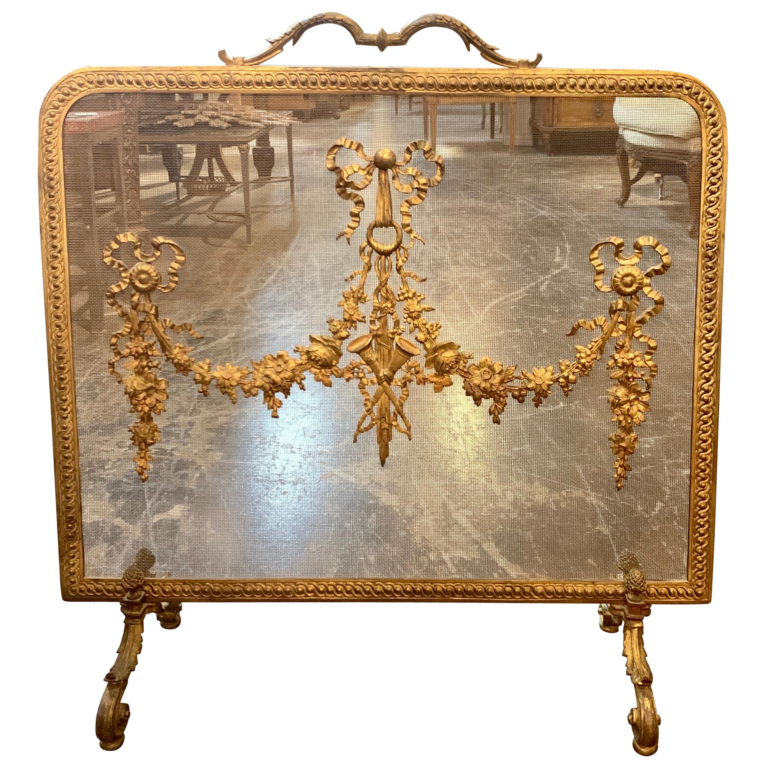 19th Century French Louis XVI Style Bronze Fireplace Screen