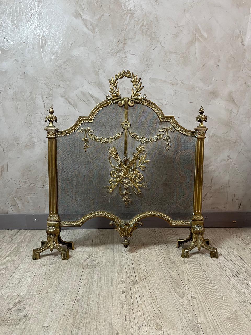 19th century French Louis XVI style Bronze Firescreen Luis XVI en venta
