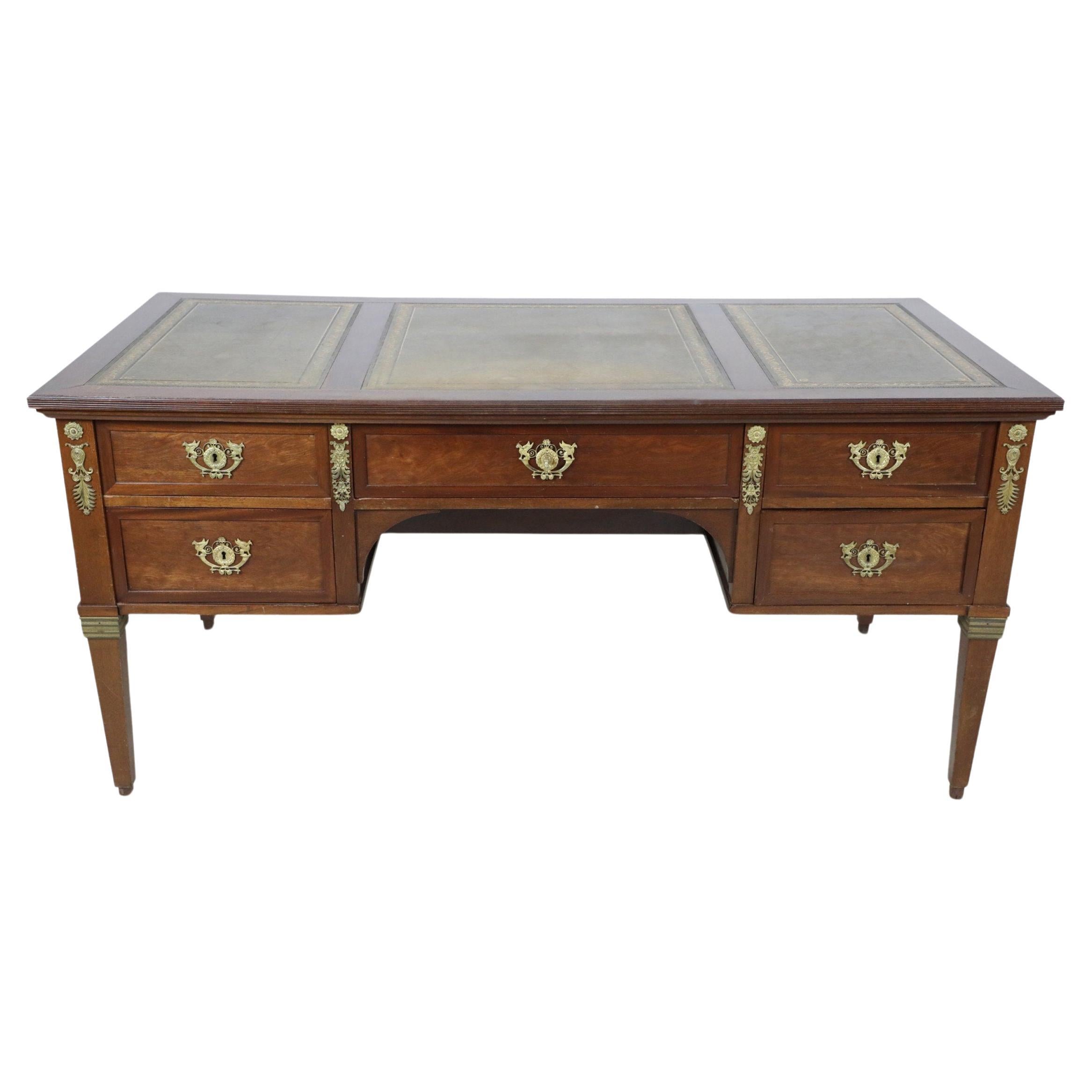 19th Century French Louis XVI Style Bronze Trim Mahogany Desk